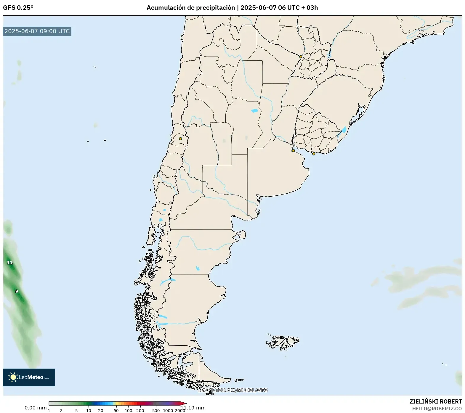 GFS model - Argentina, Acumulación de precipitación GFS model - Argentina, Acumulación de precipitación