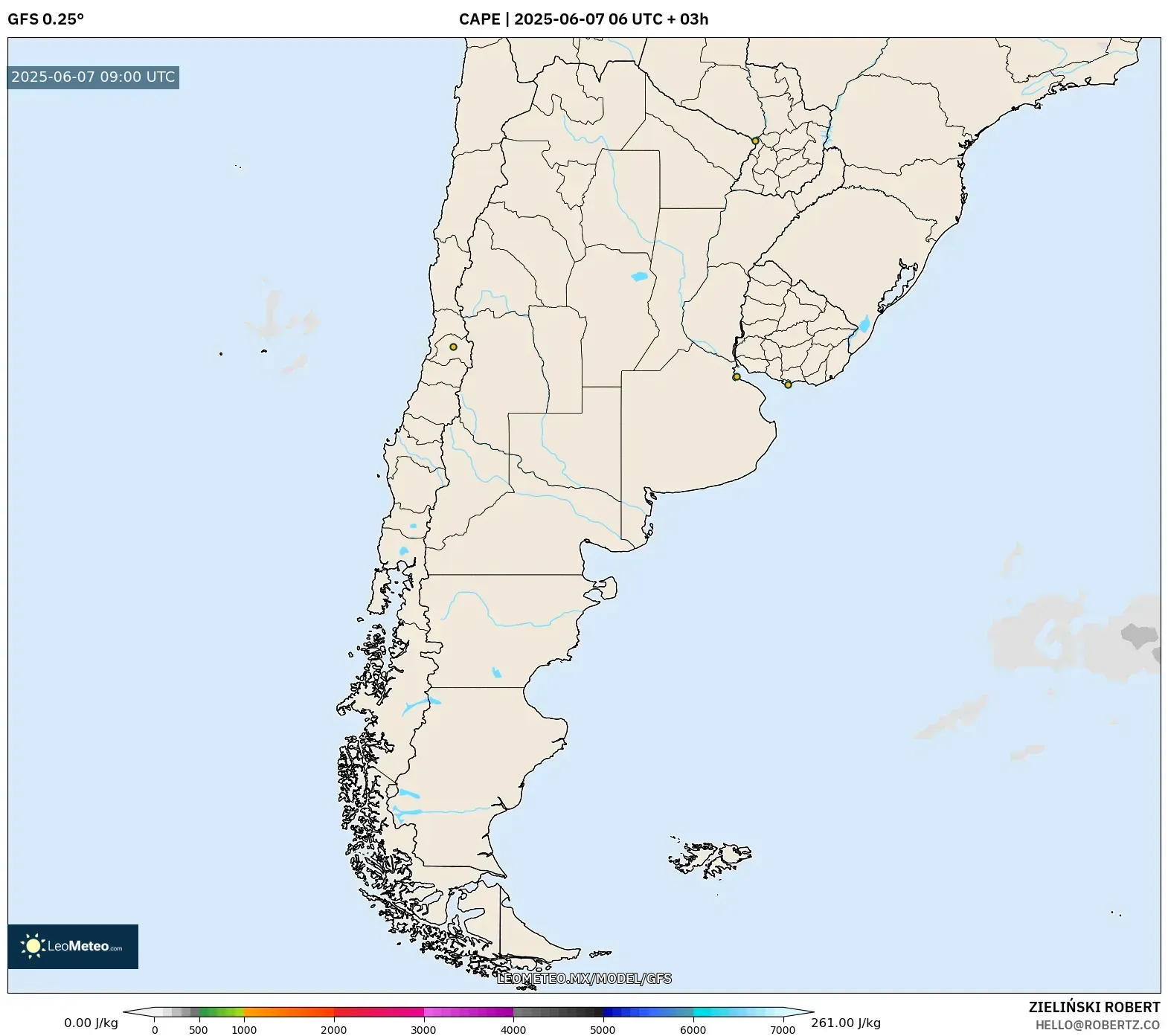 GFS model - Argentina, CAPE