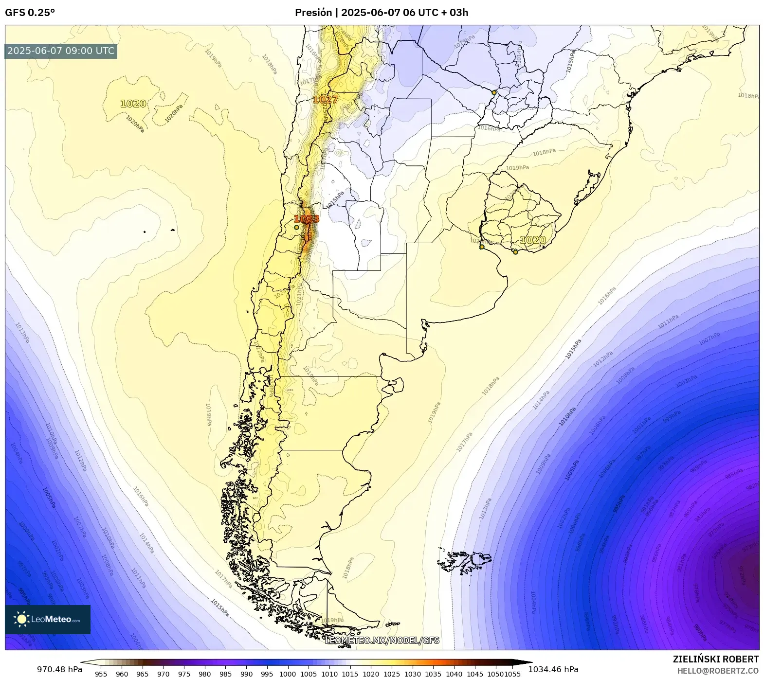 GFS model - Argentina, Presión GFS model - Argentina, Presión