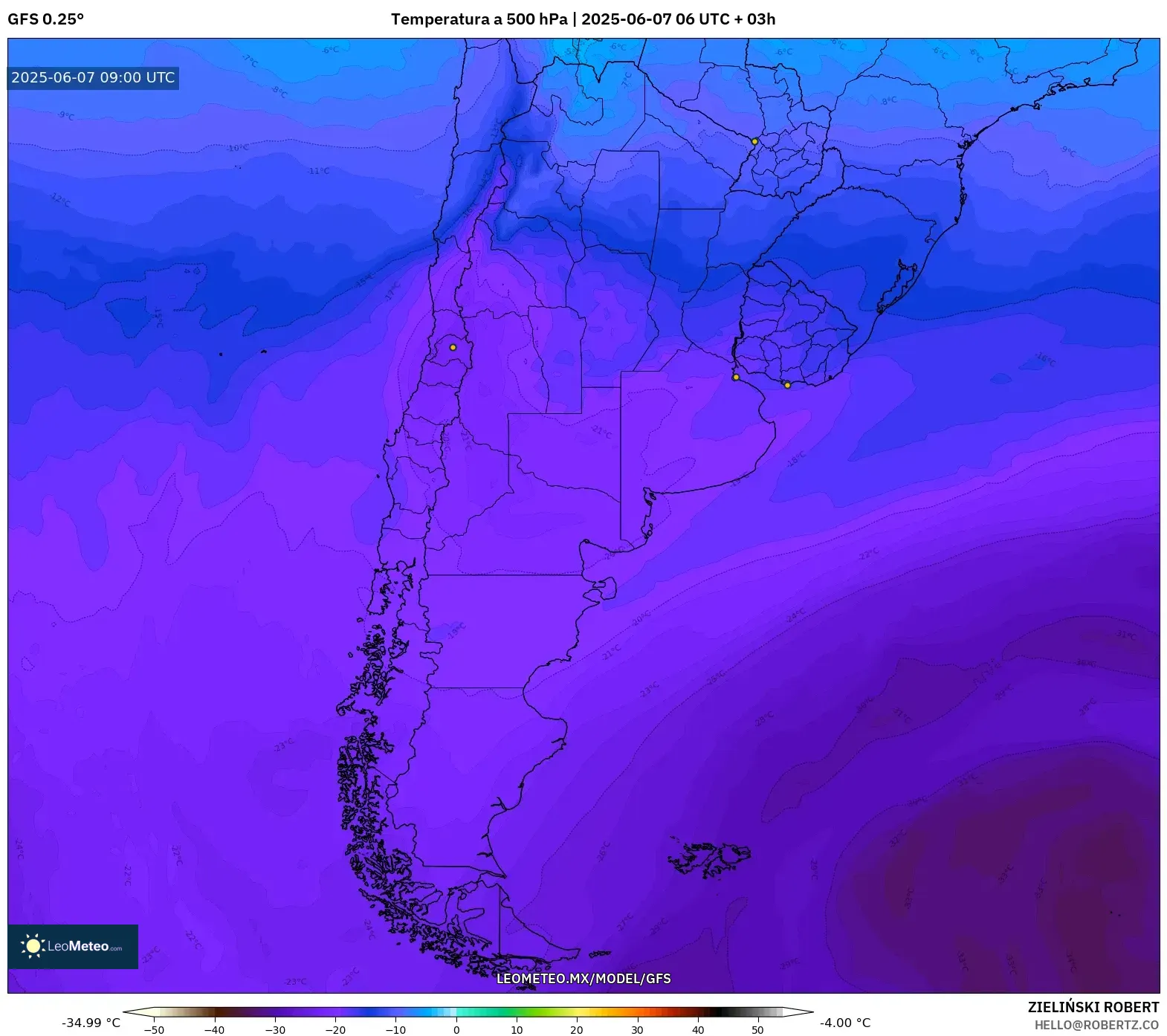 GFS model - Argentina, Temperatura a 500 hPa GFS model - Argentina, Temperatura a 500 hPa