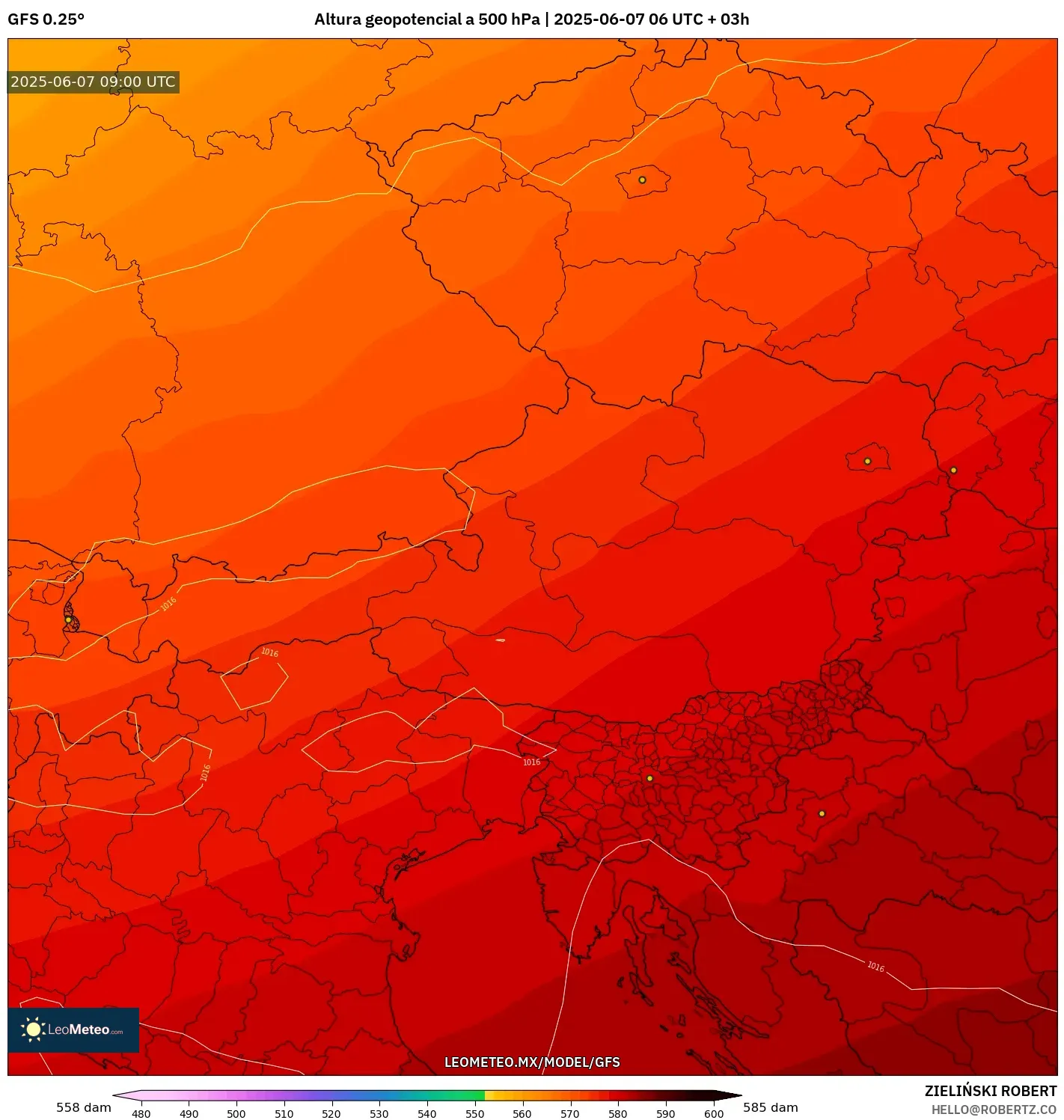 GFS model - Austria, Altura geopotencial a 500 hPa GFS model - Austria, Altura geopotencial a 500 hPa