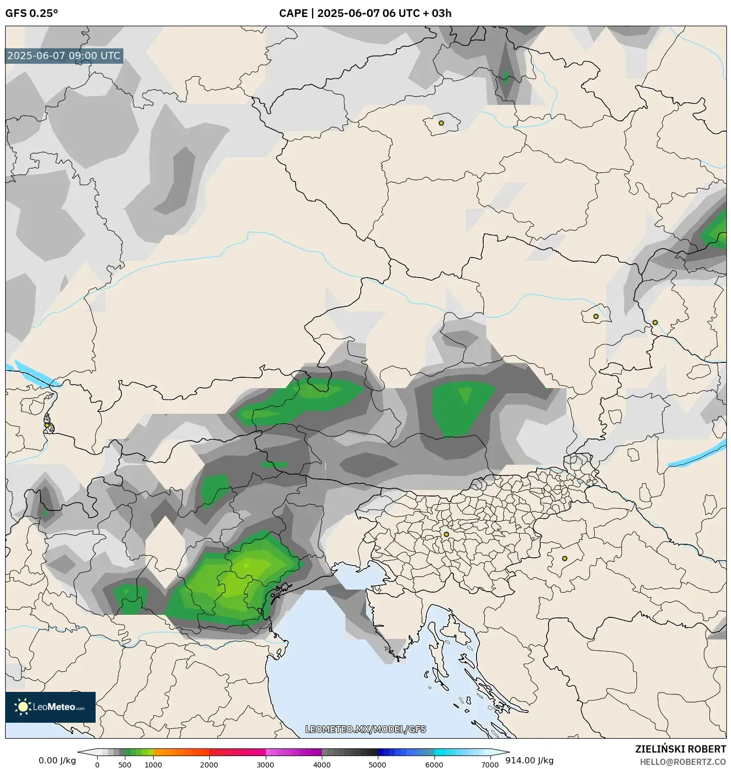 GFS model - Austria, CAPE GFS model - Austria, CAPE
