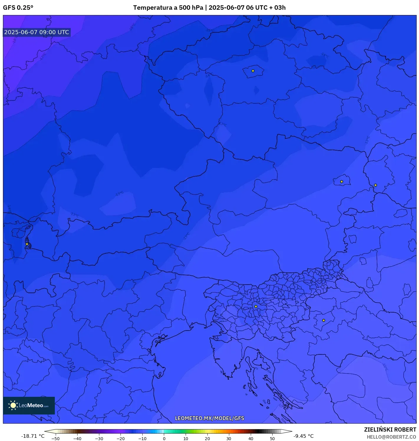 GFS model - Austria, Temperatura a 500 hPa GFS model - Austria, Temperatura a 500 hPa