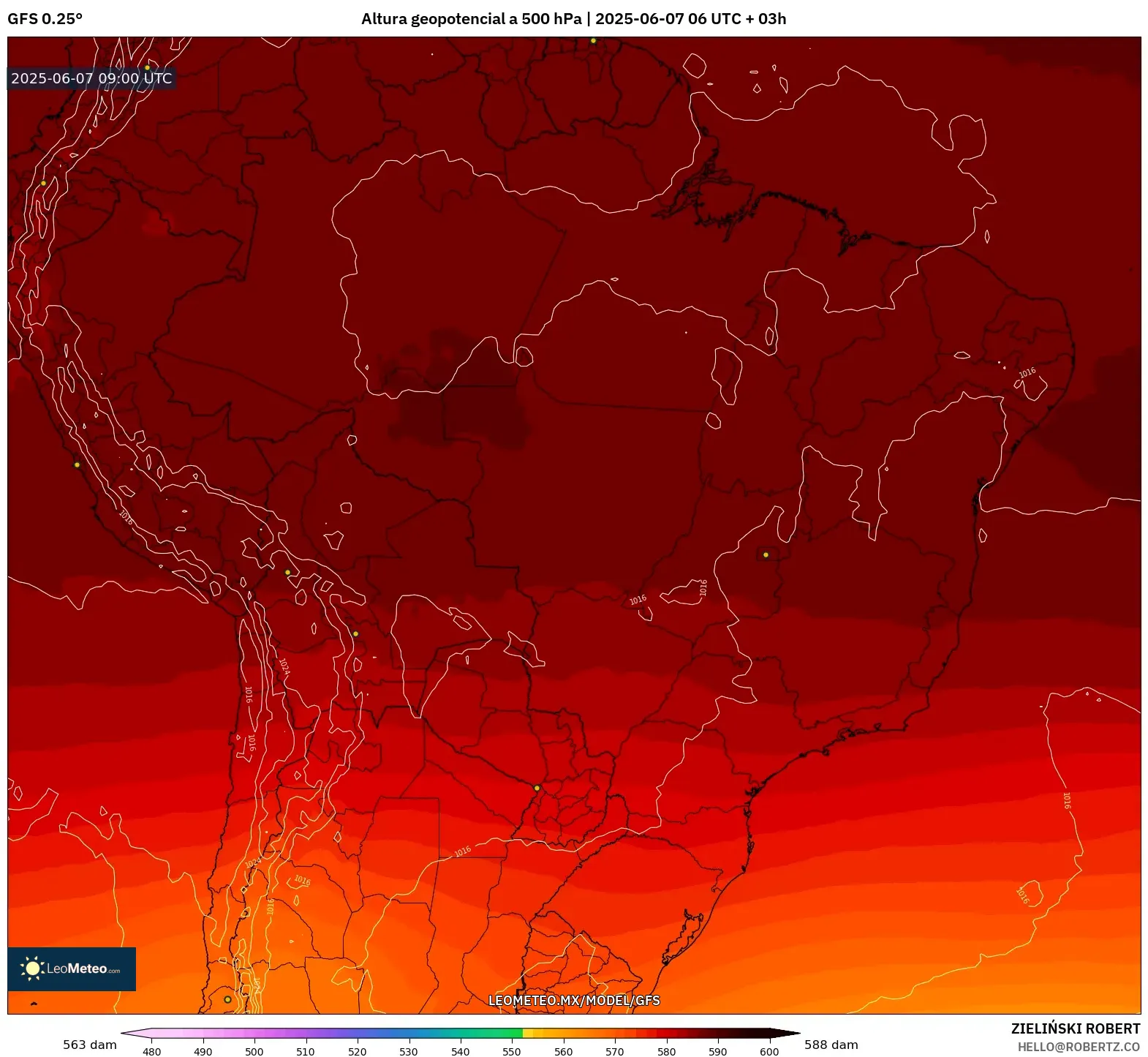 GFS model - Brasil, Altura geopotencial a 500 hPa GFS model - Brasil, Altura geopotencial a 500 hPa