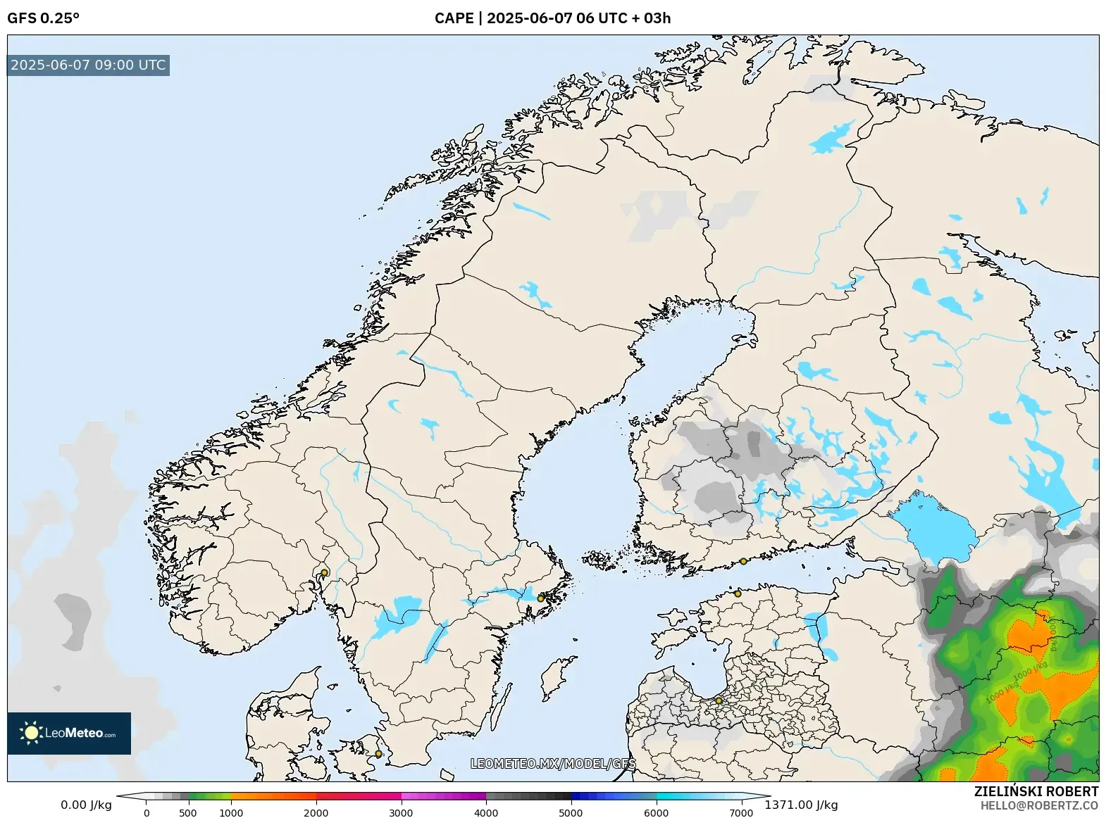 GFS model - Escandinavia, CAPE GFS model - Escandinavia, CAPE