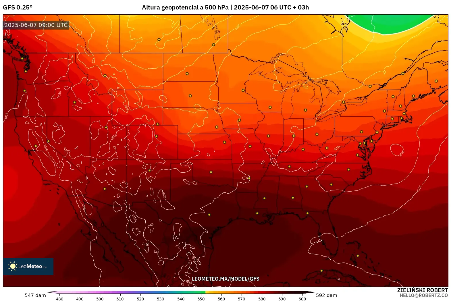GFS model - Estados Unidos, Altura geopotencial a 500 hPa GFS model - Estados Unidos, Altura geopotencial a 500 hPa