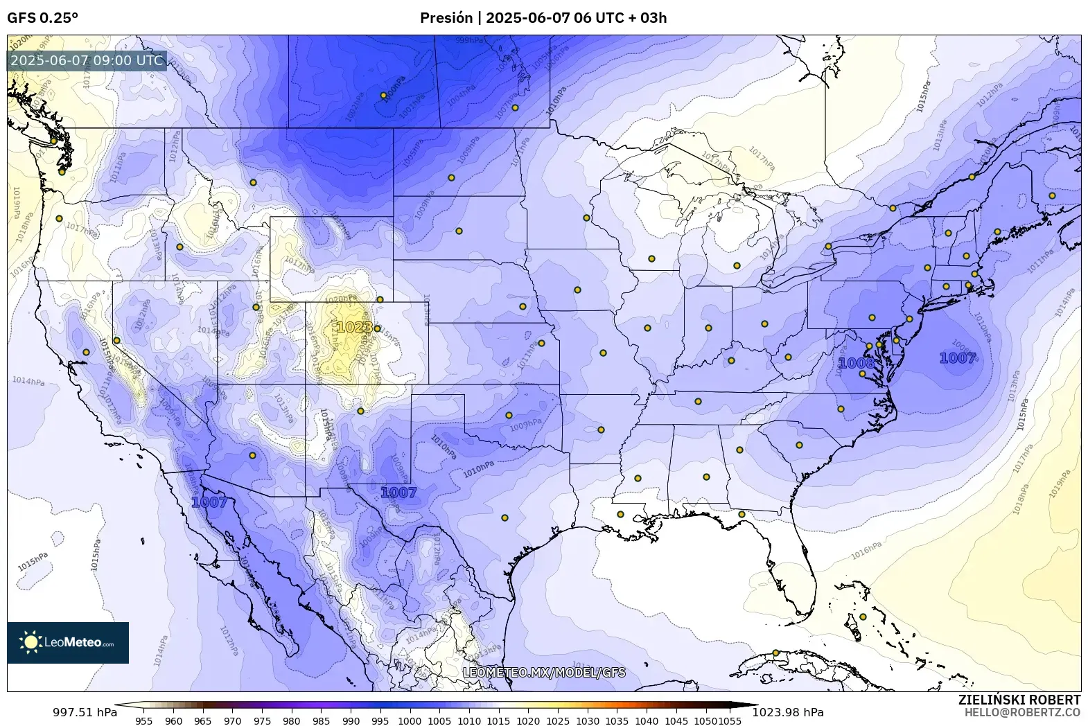GFS model - Estados Unidos, Presión