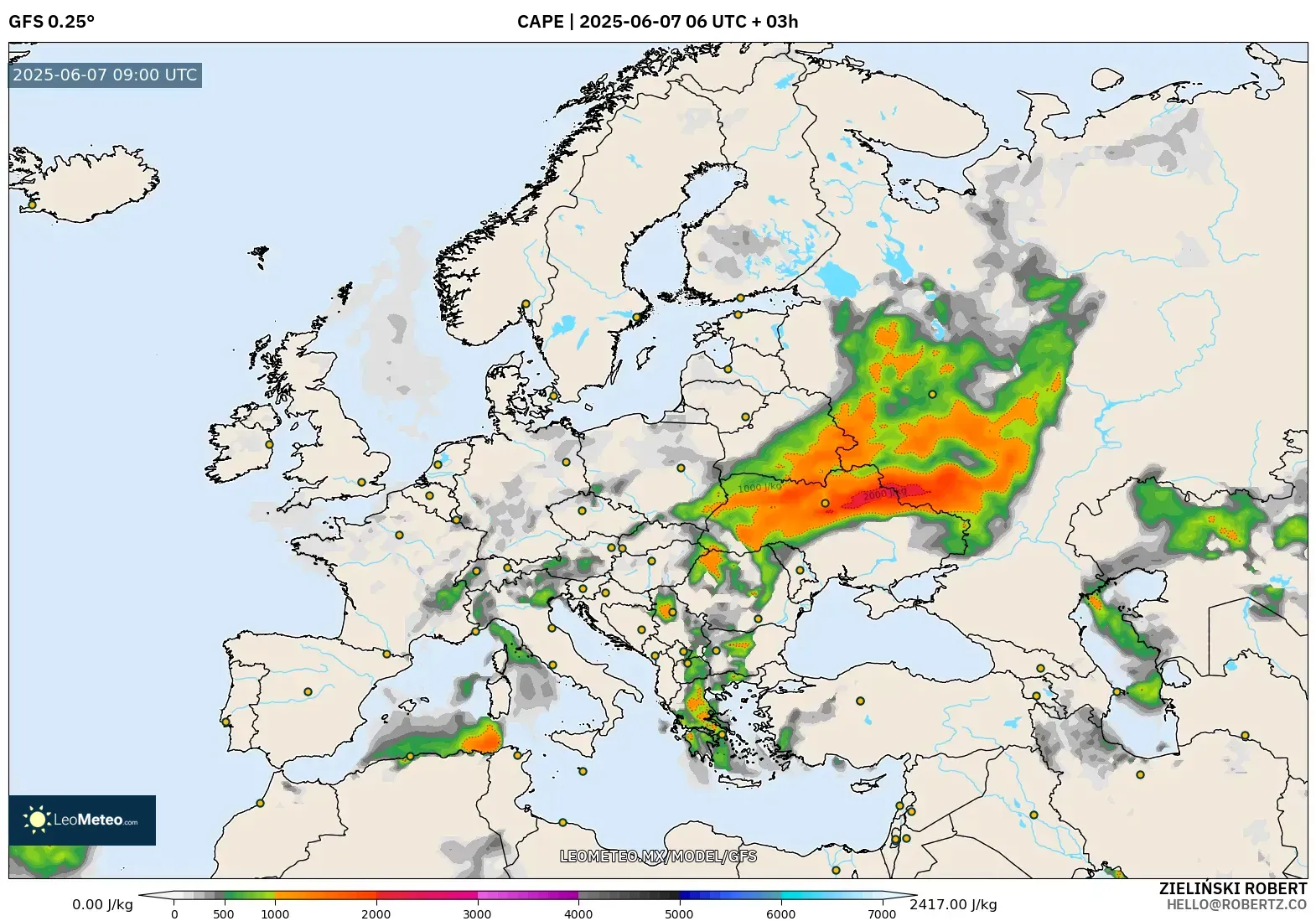 GFS model - Europa, CAPE