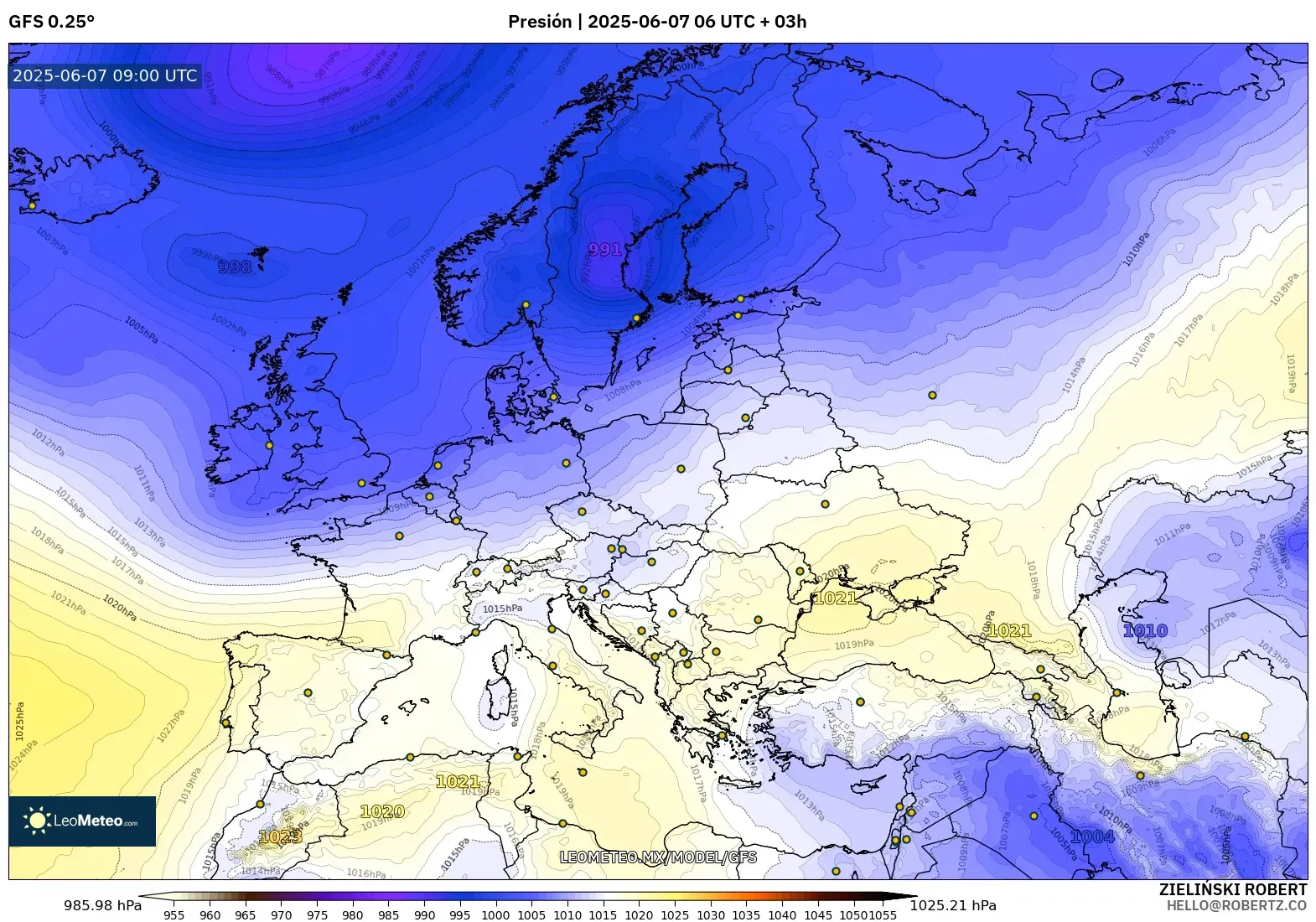 GFS model - Europa, Presión