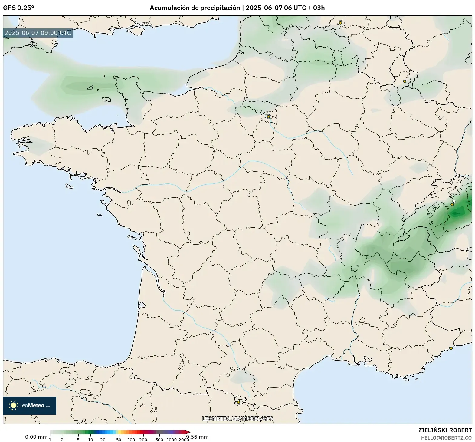 GFS model - Francia, Acumulación de precipitación