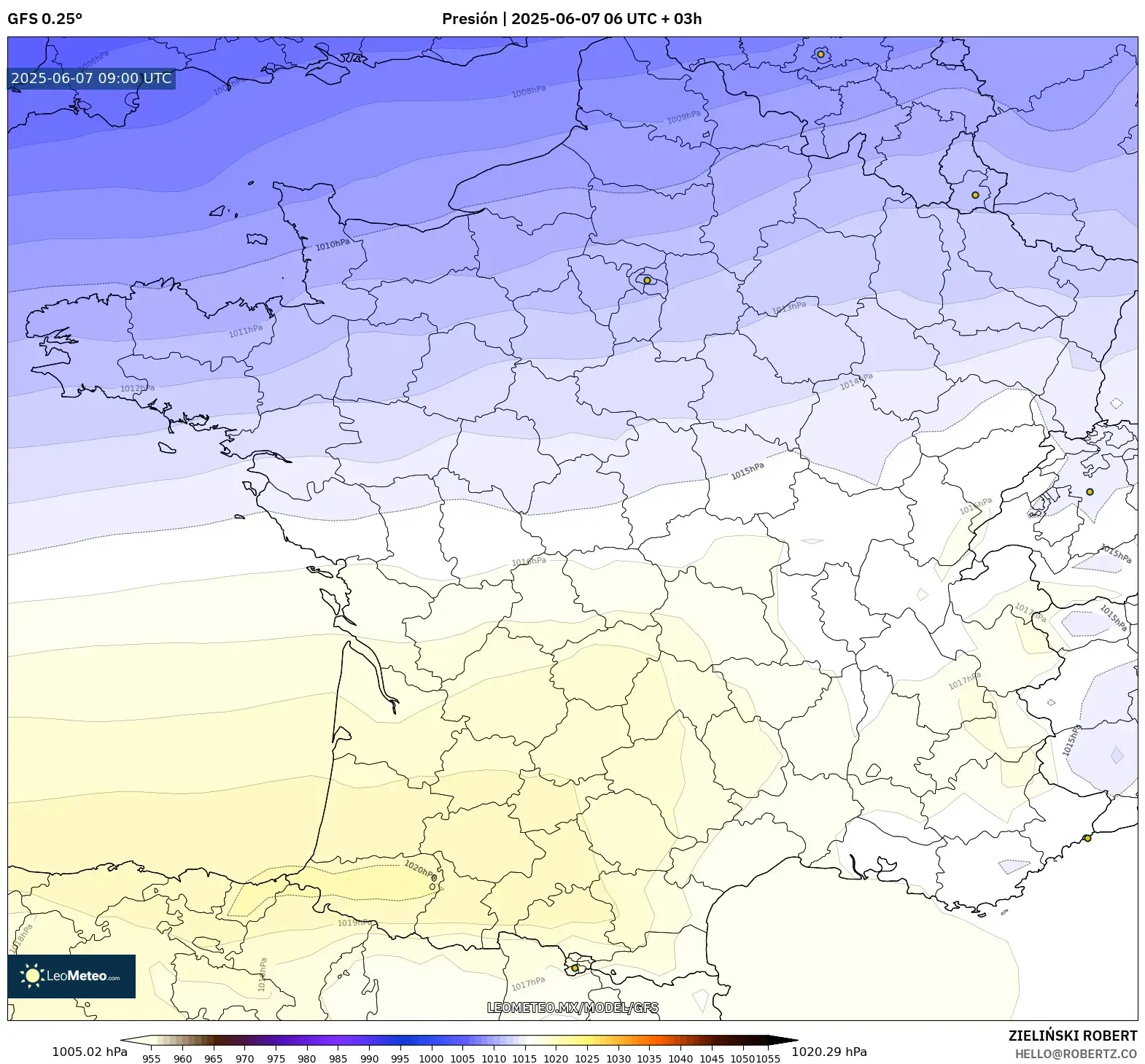 GFS model - Francia, Presión
