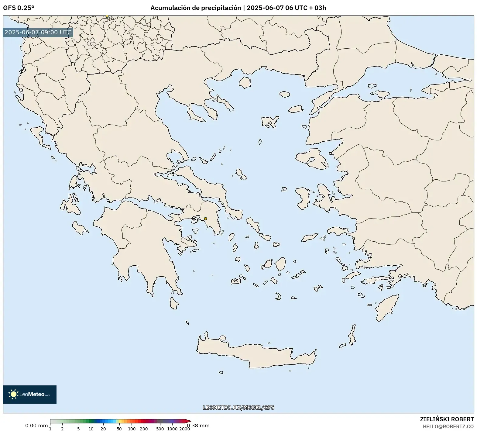 GFS model - Grecia, Acumulación de precipitación GFS model - Grecia, Acumulación de precipitación