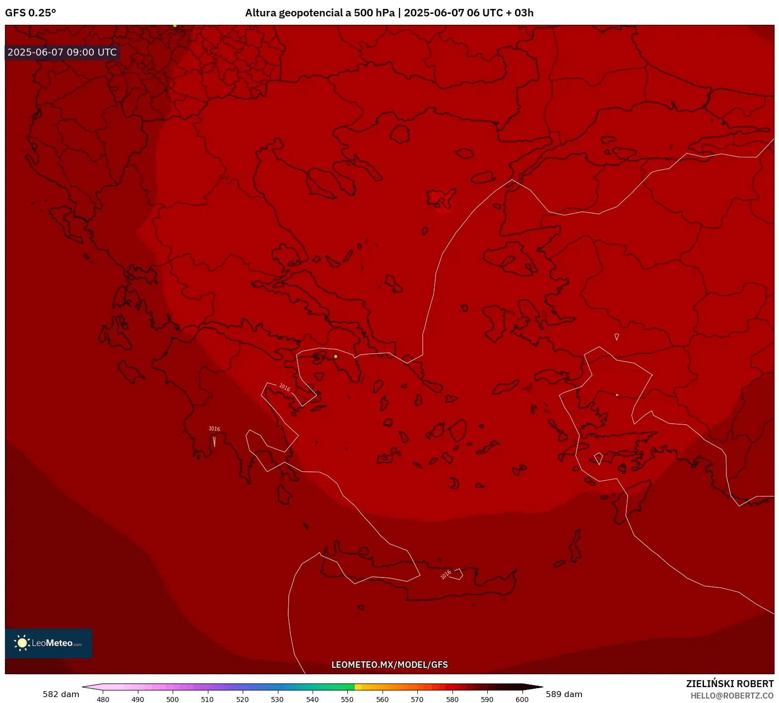 GFS model - Grecia, Altura geopotencial a 500 hPa GFS model - Grecia, Altura geopotencial a 500 hPa