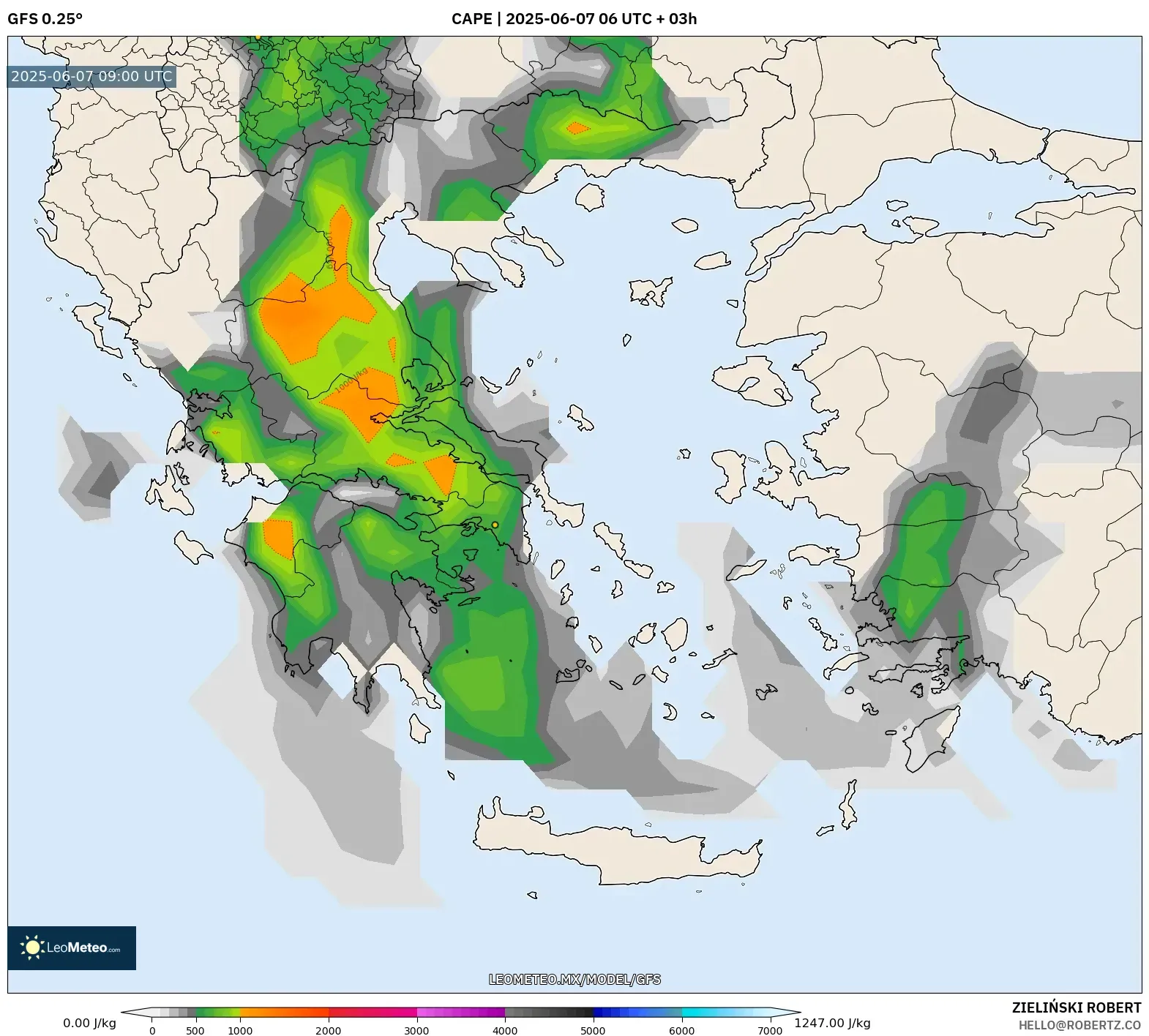 GFS model - Grecia, CAPE GFS model - Grecia, CAPE