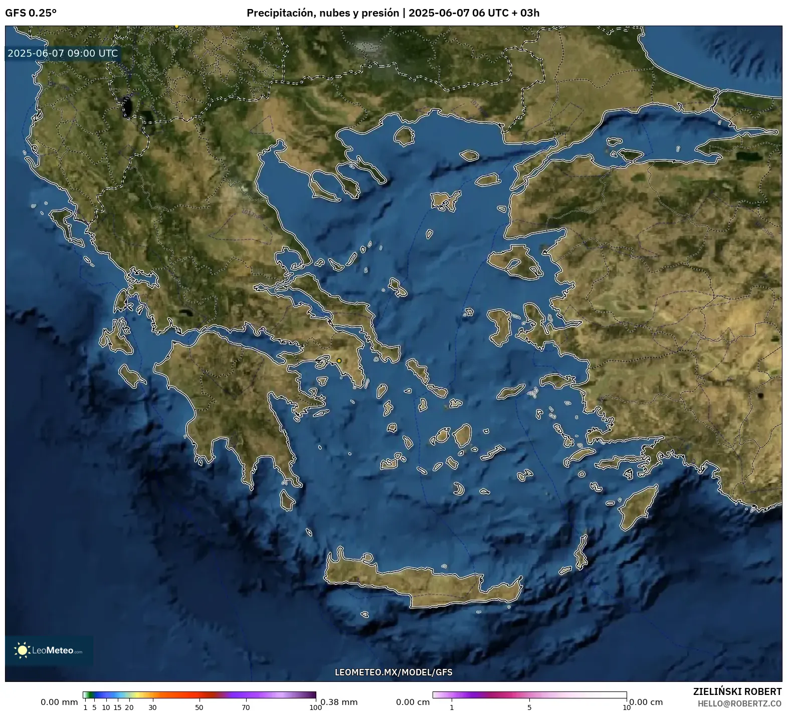 GFS model - Grecia, Precipitación, nubes y presión GFS model - Grecia, Precipitación, nubes y presión