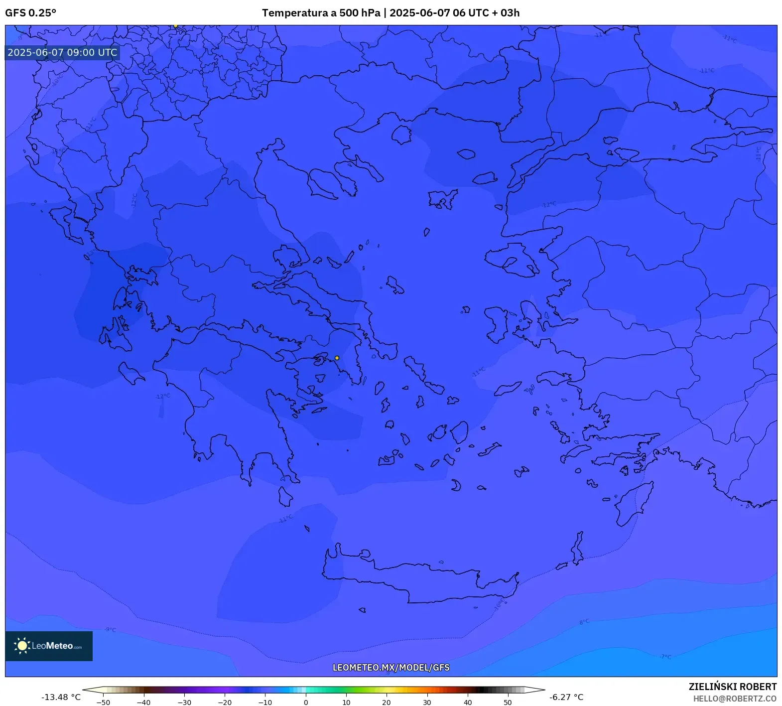 GFS model - Grecia, Temperatura a 500 hPa GFS model - Grecia, Temperatura a 500 hPa
