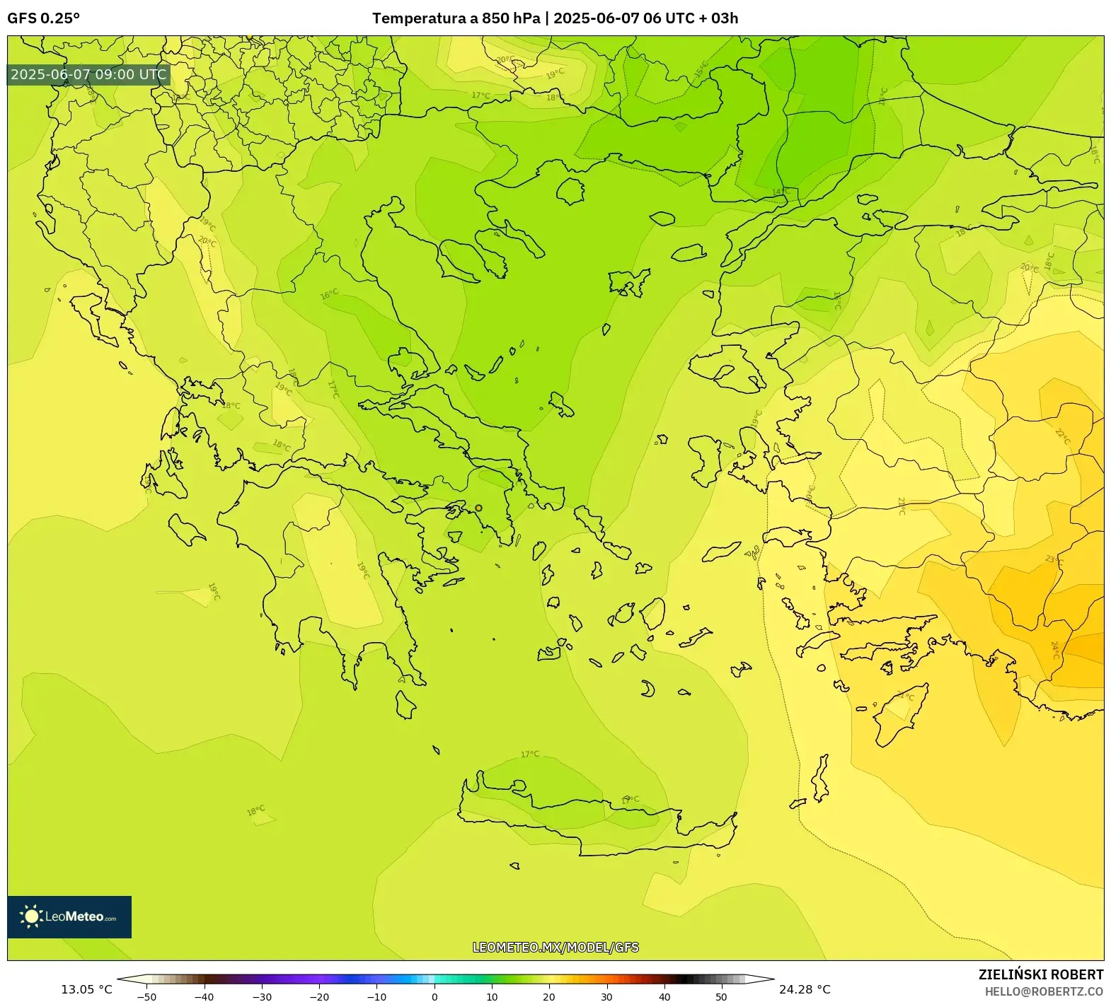 GFS model - Grecia, Temperatura a 850 hPa GFS model - Grecia, Temperatura a 850 hPa