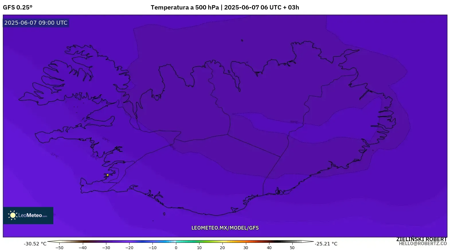 GFS model - Islandia, Temperatura a 500 hPa GFS model - Islandia, Temperatura a 500 hPa