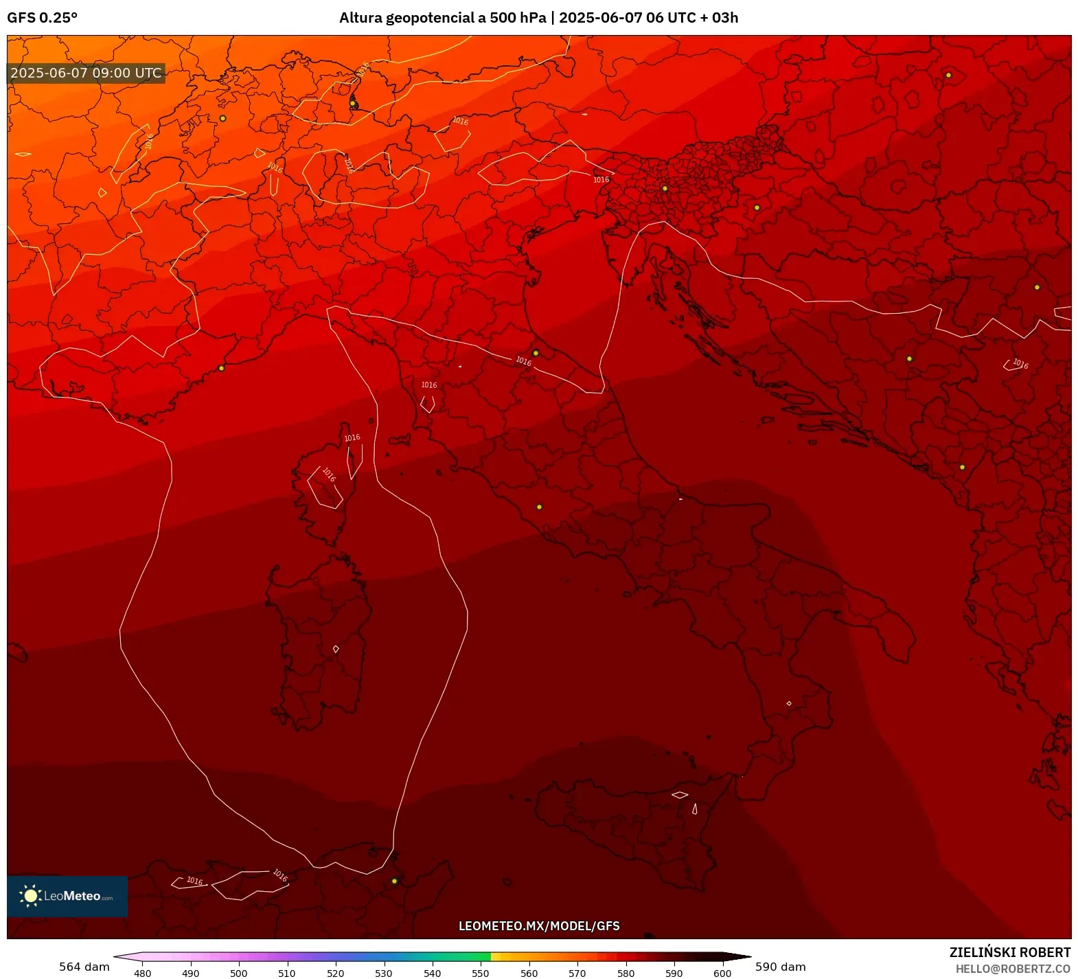 GFS model - Italia, Altura geopotencial a 500 hPa GFS model - Italia, Altura geopotencial a 500 hPa
