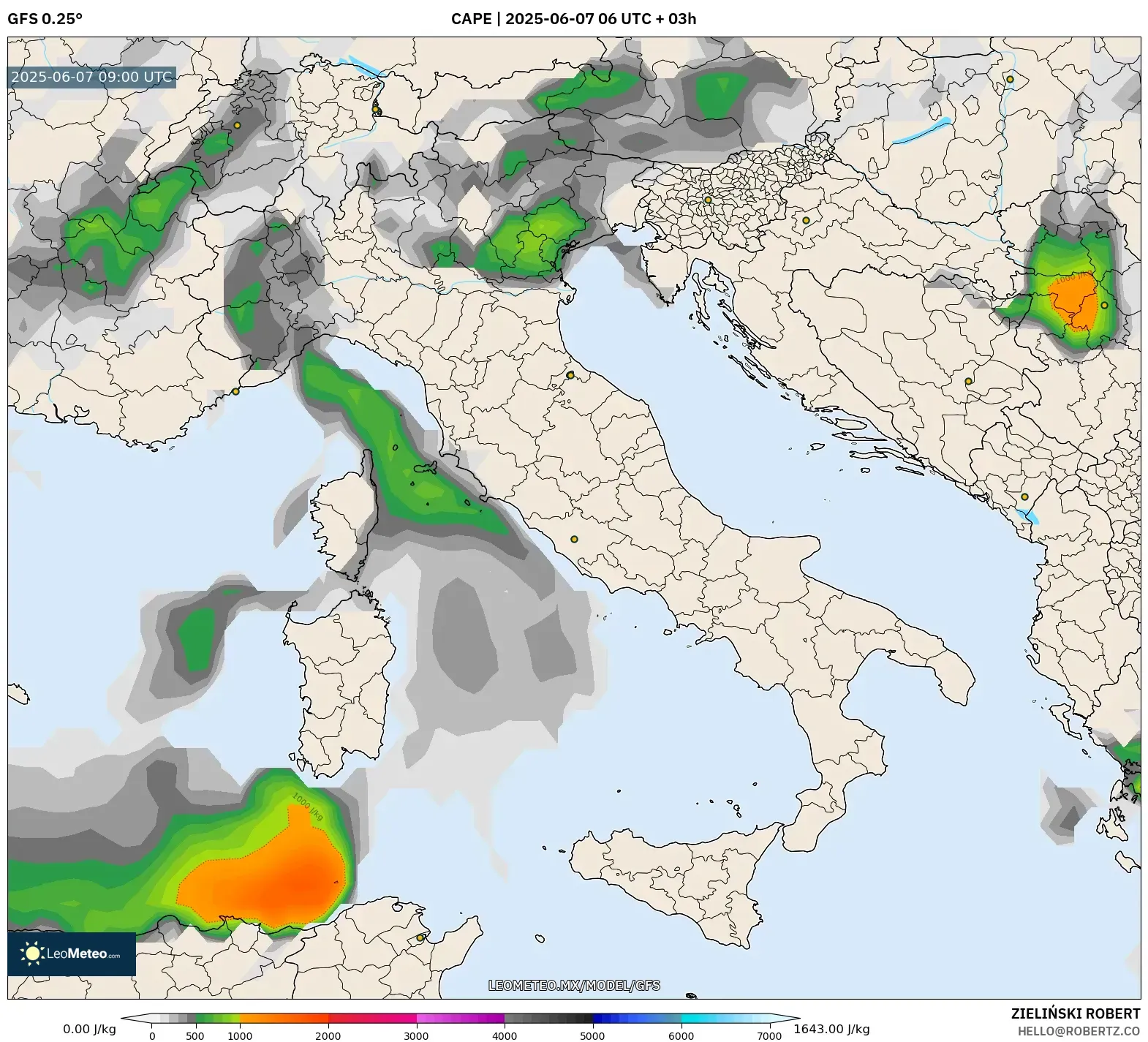 GFS model - Italia, CAPE