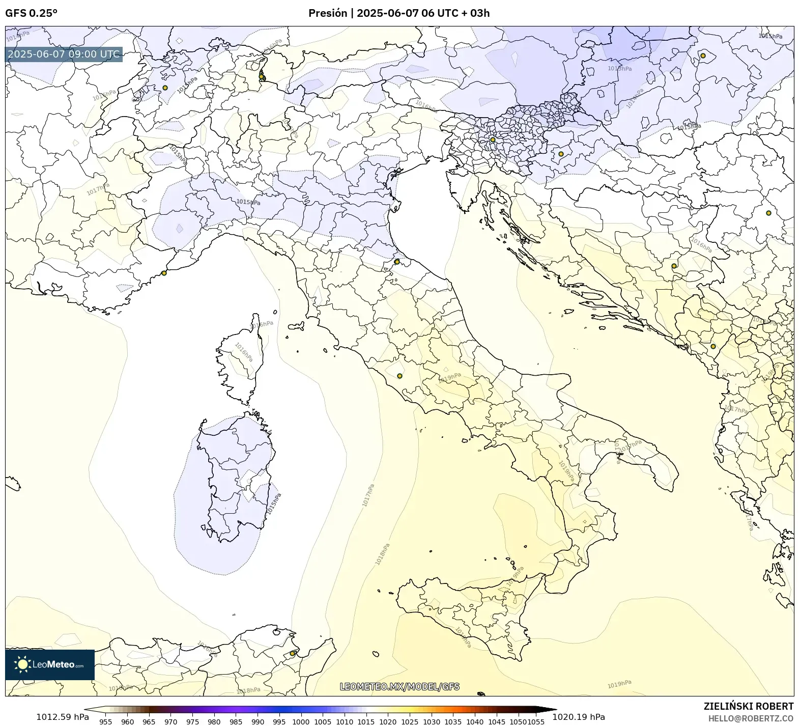 GFS model - Italia, Presión GFS model - Italia, Presión