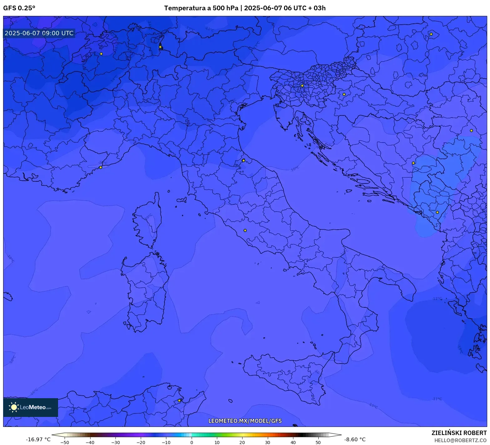 GFS model - Italia, Temperatura a 500 hPa GFS model - Italia, Temperatura a 500 hPa