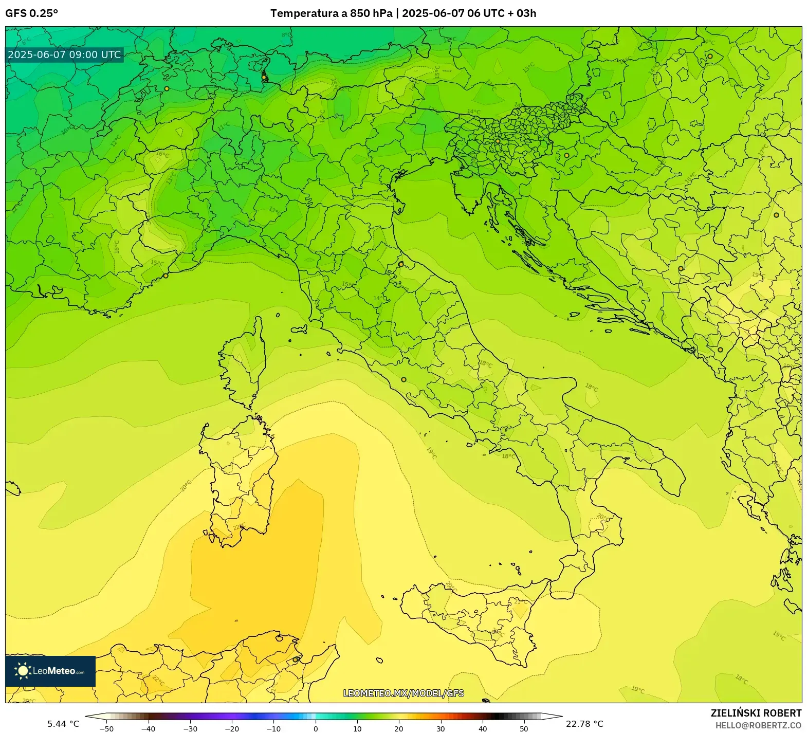 GFS model - Italia, Temperatura a 850 hPa