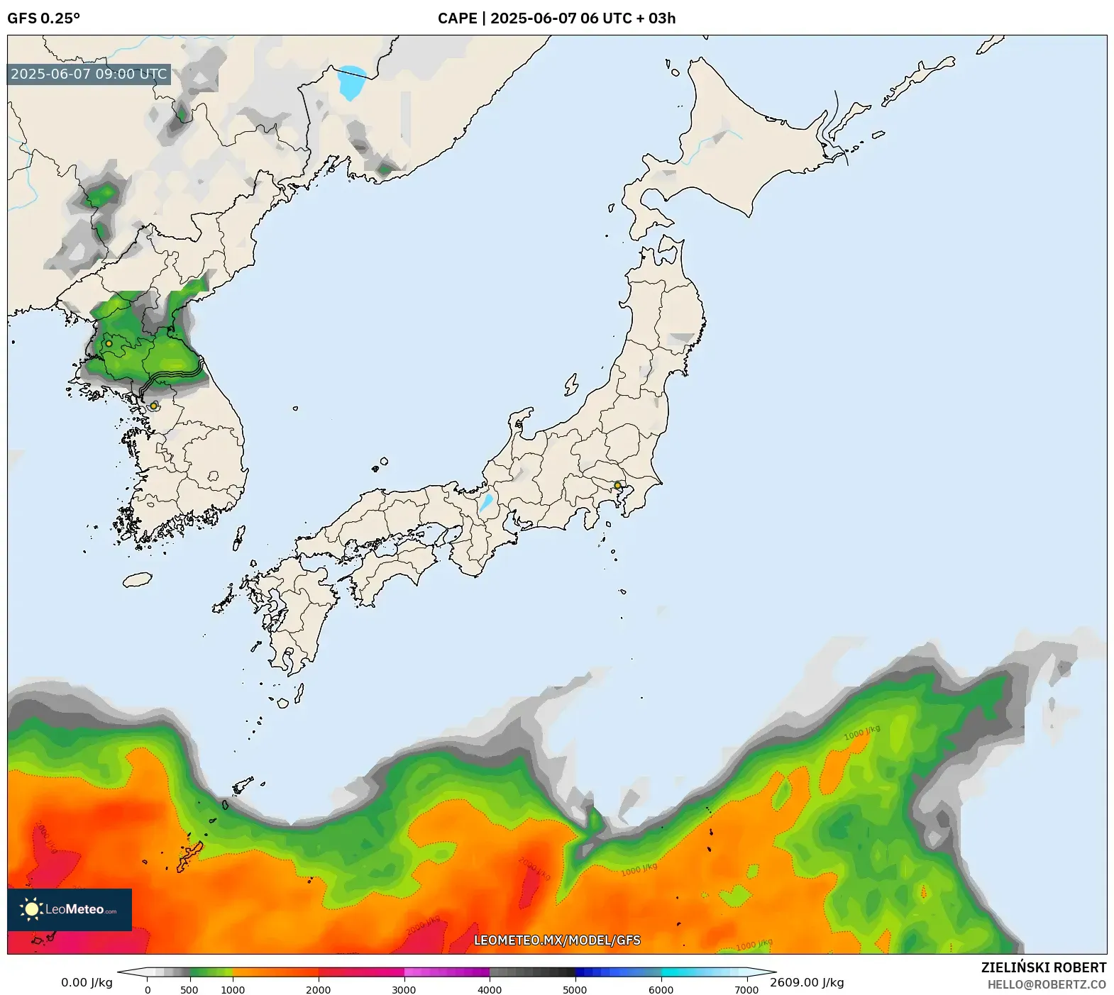 GFS model - Japón, CAPE