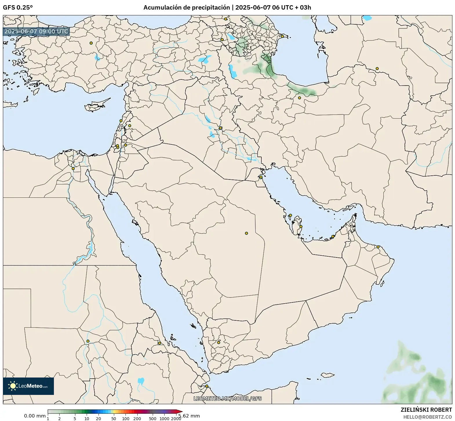 GFS model - Oriente Medio, Acumulación de precipitación GFS model - Oriente Medio, Acumulación de precipitación