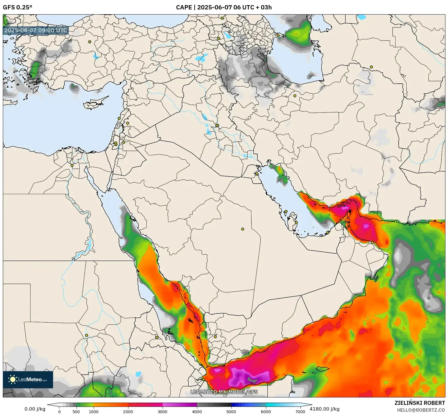 GFS model - Oriente Medio, CAPE GFS model - Oriente Medio, CAPE