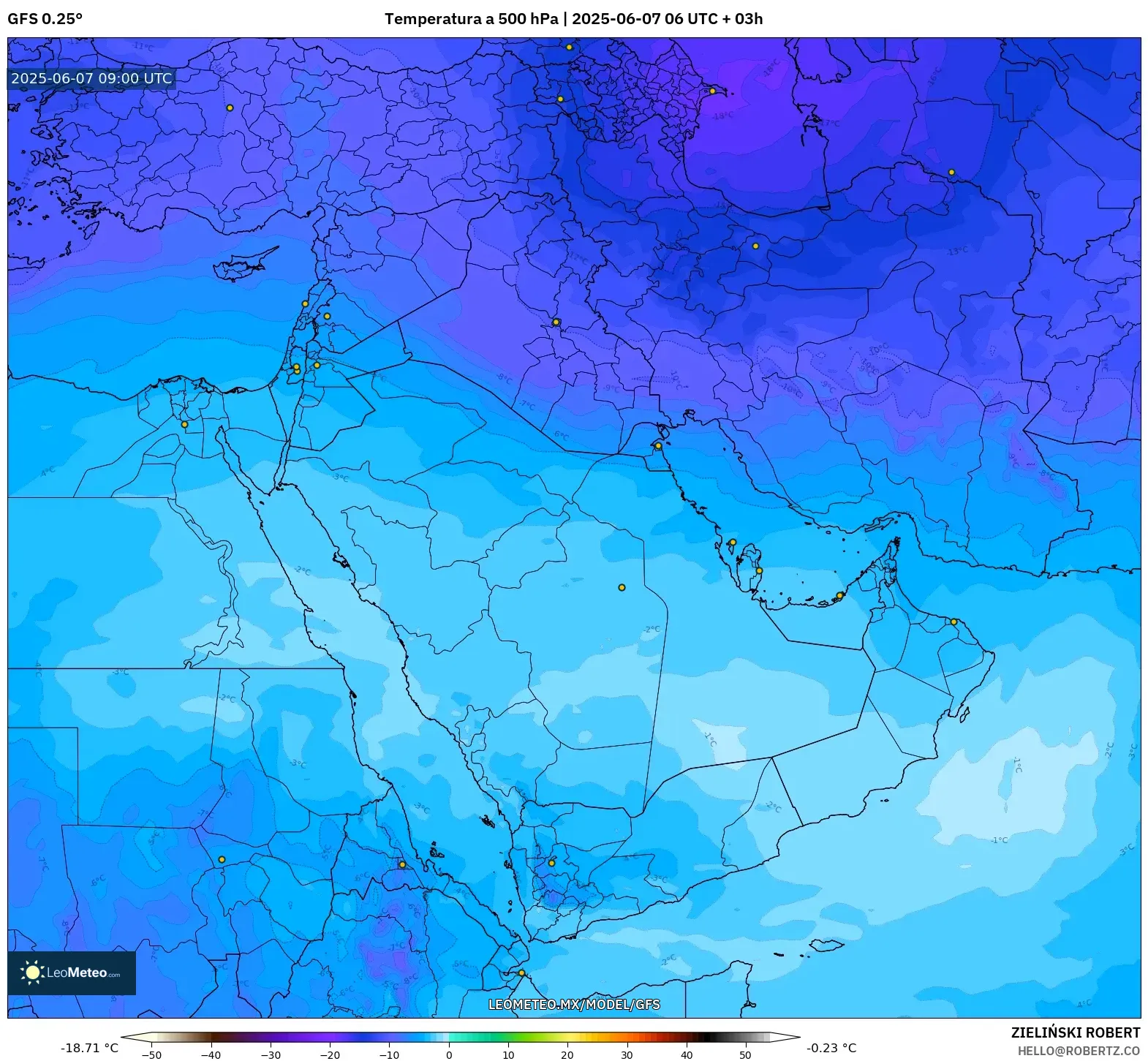 GFS model - Oriente Medio, Temperatura a 500 hPa GFS model - Oriente Medio, Temperatura a 500 hPa