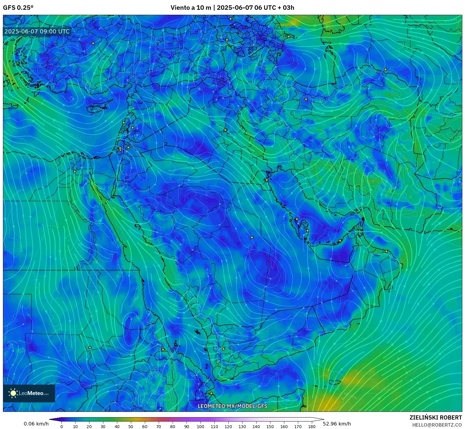 GFS model - Oriente Medio, Viento a 10 m GFS model - Oriente Medio, Viento a 10 m