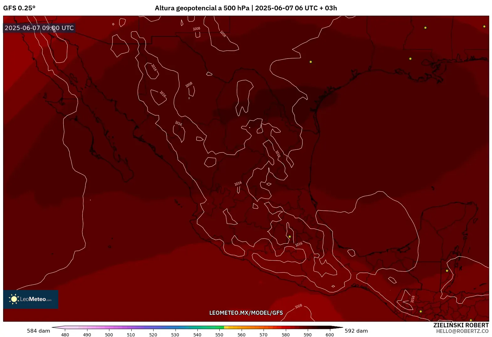 GFS model - México, Altura geopotencial a 500 hPa