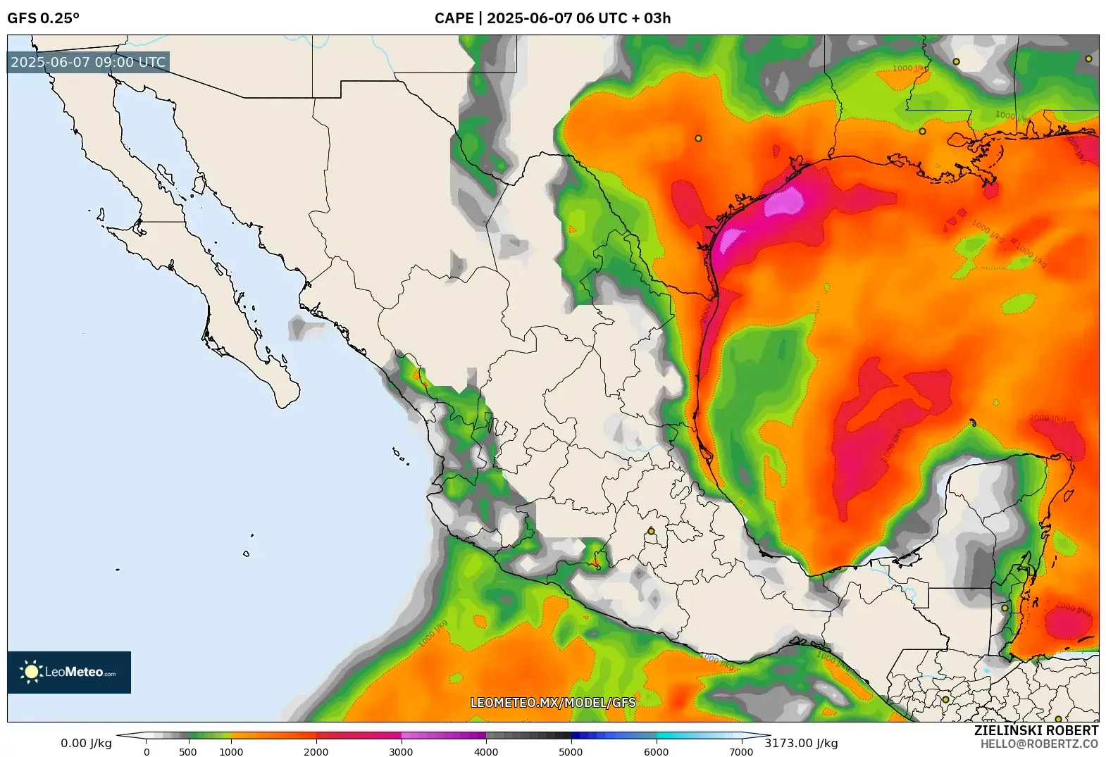 GFS model - México, CAPE GFS model - México, CAPE