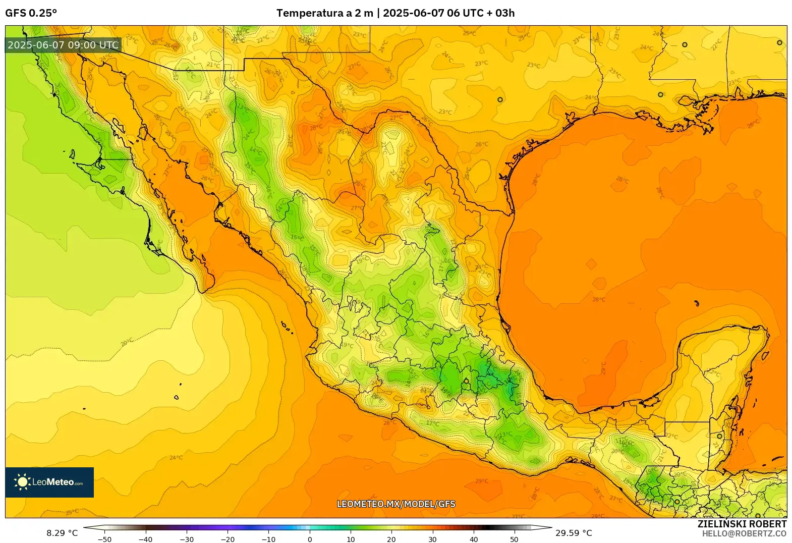 GFS model - México, Temperatura a 2 m