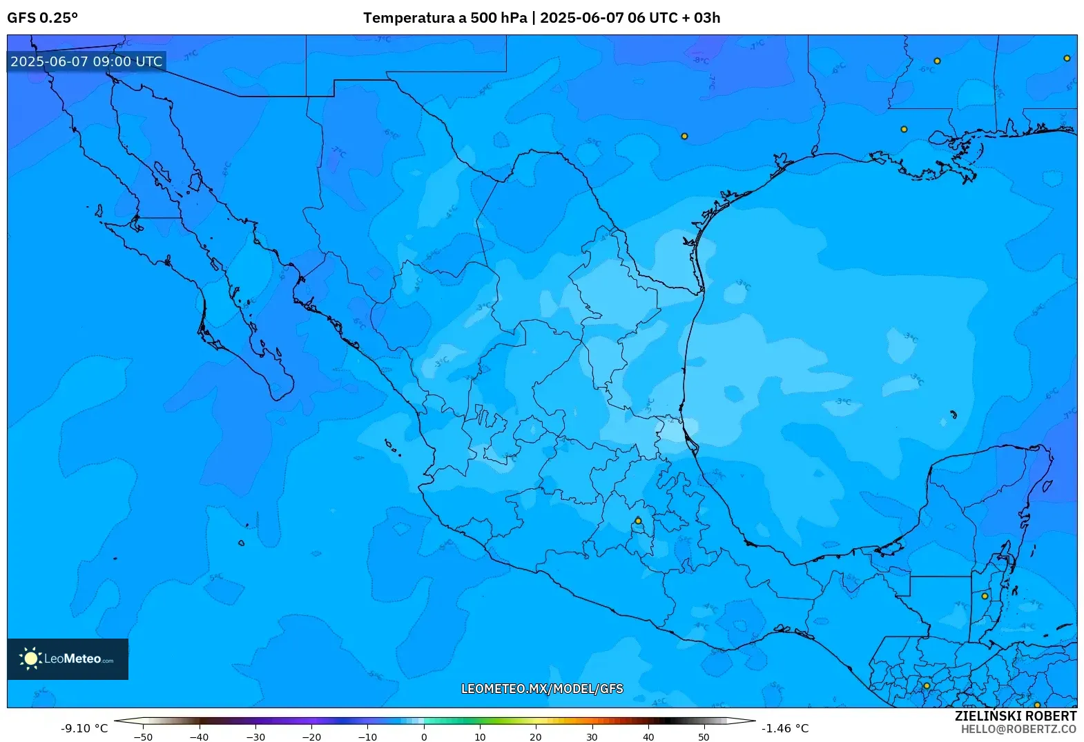 GFS model - México, Temperatura a 500 hPa GFS model - México, Temperatura a 500 hPa