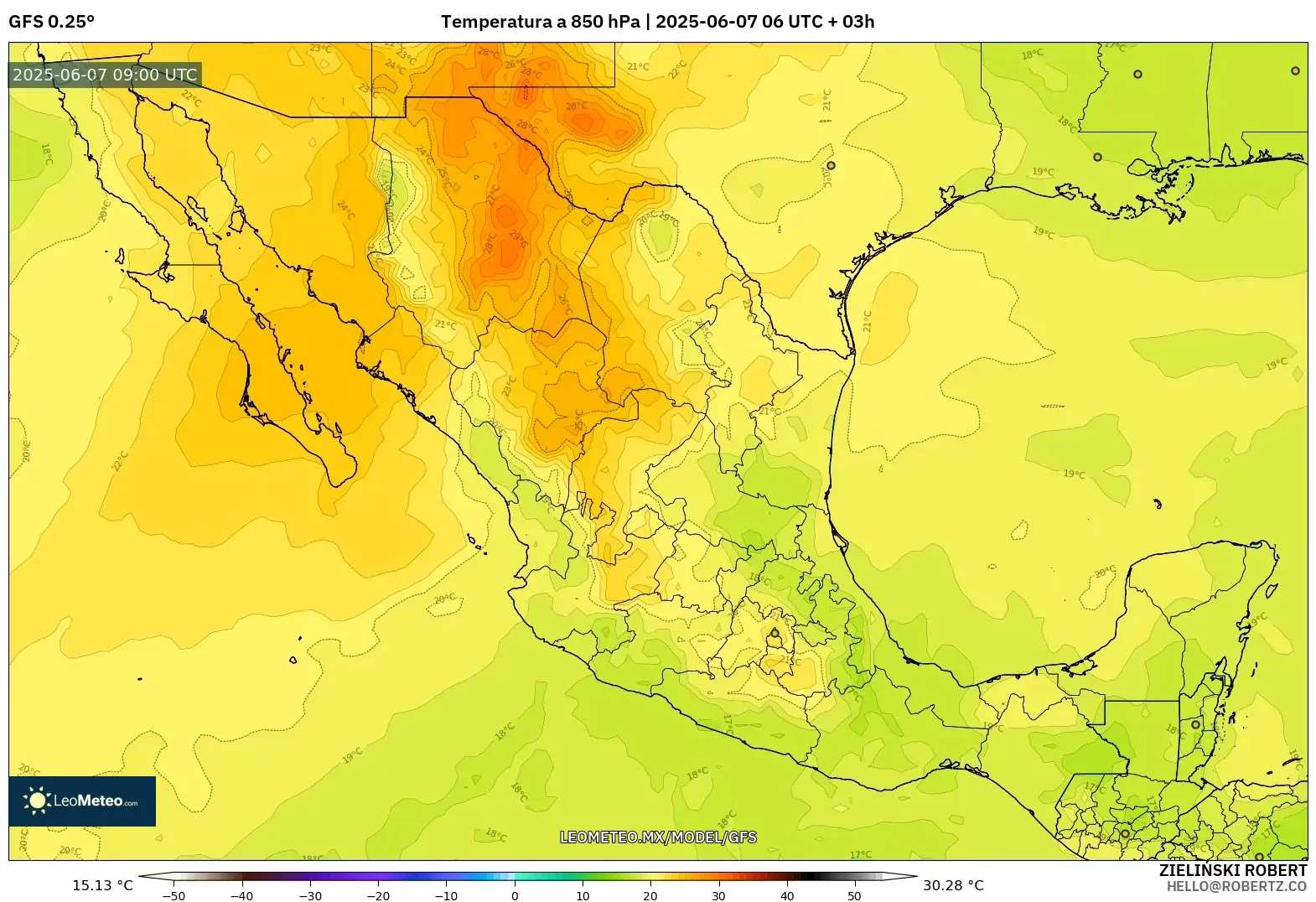 GFS model - México, Temperatura a 850 hPa GFS model - México, Temperatura a 850 hPa