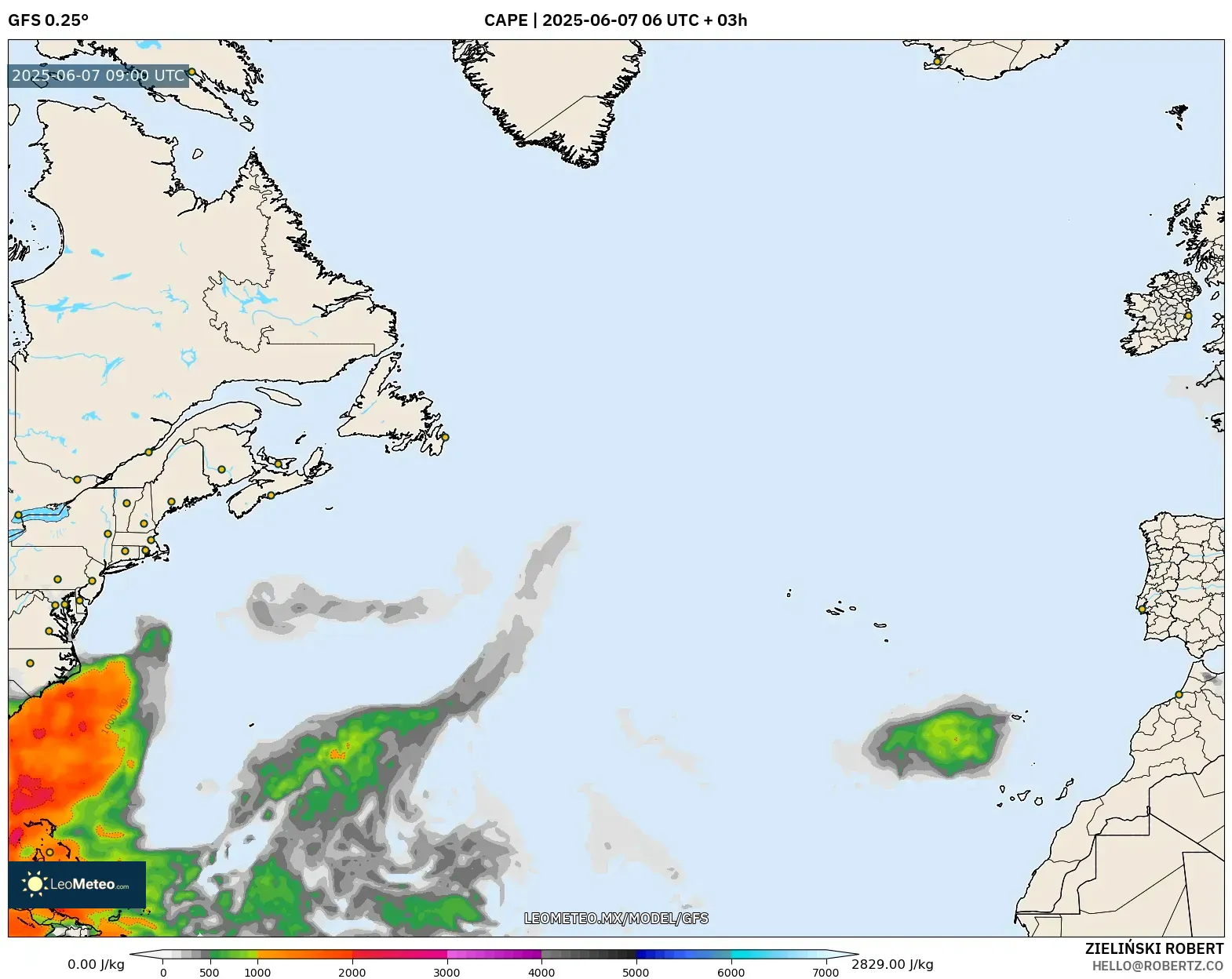 GFS model - Norte Atlántico, CAPE