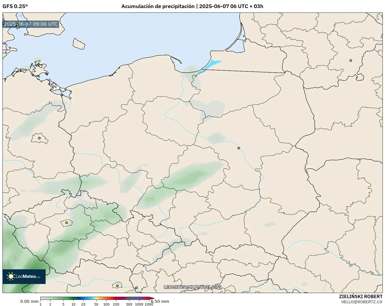 GFS model - Polonia, Acumulación de precipitación GFS model - Polonia, Acumulación de precipitación