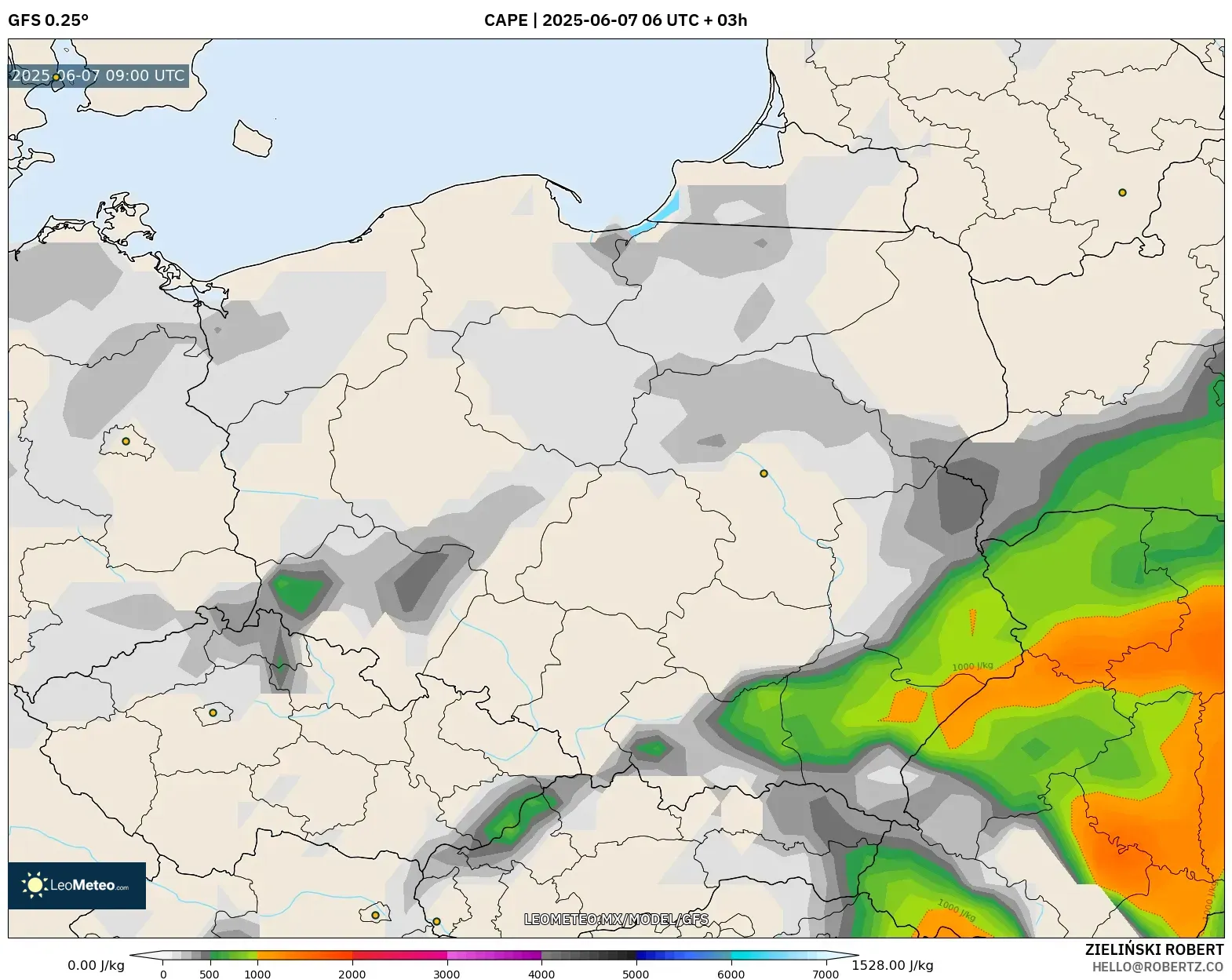 GFS model - Polonia, CAPE GFS model - Polonia, CAPE
