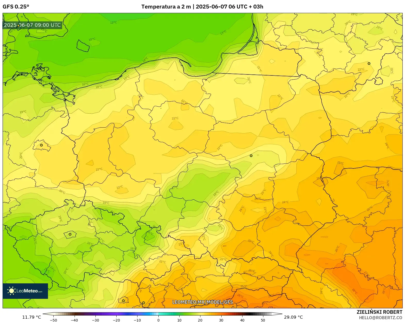 GFS model - Polonia, Temperatura a 2 m