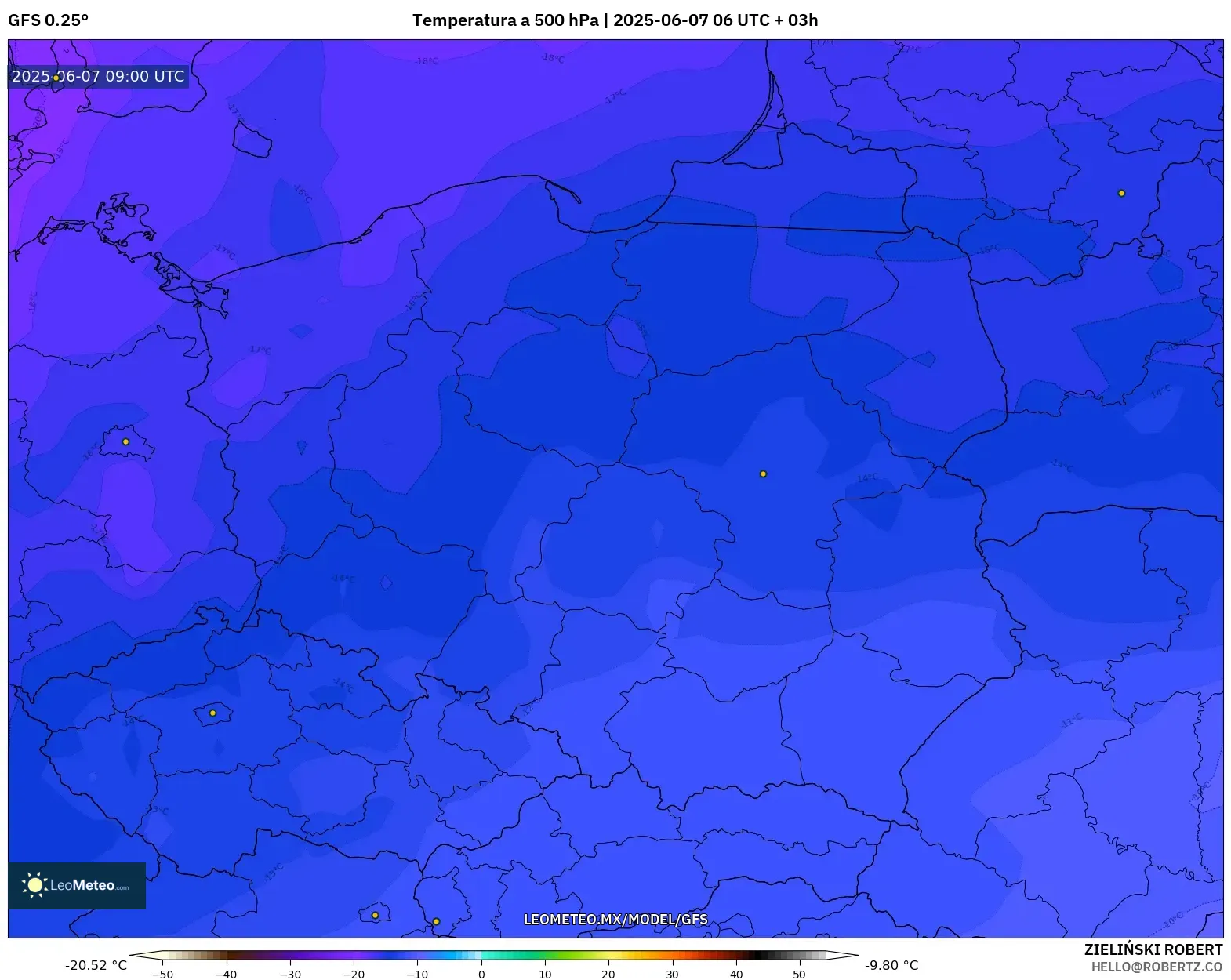 GFS model - Polonia, Temperatura a 500 hPa GFS model - Polonia, Temperatura a 500 hPa
