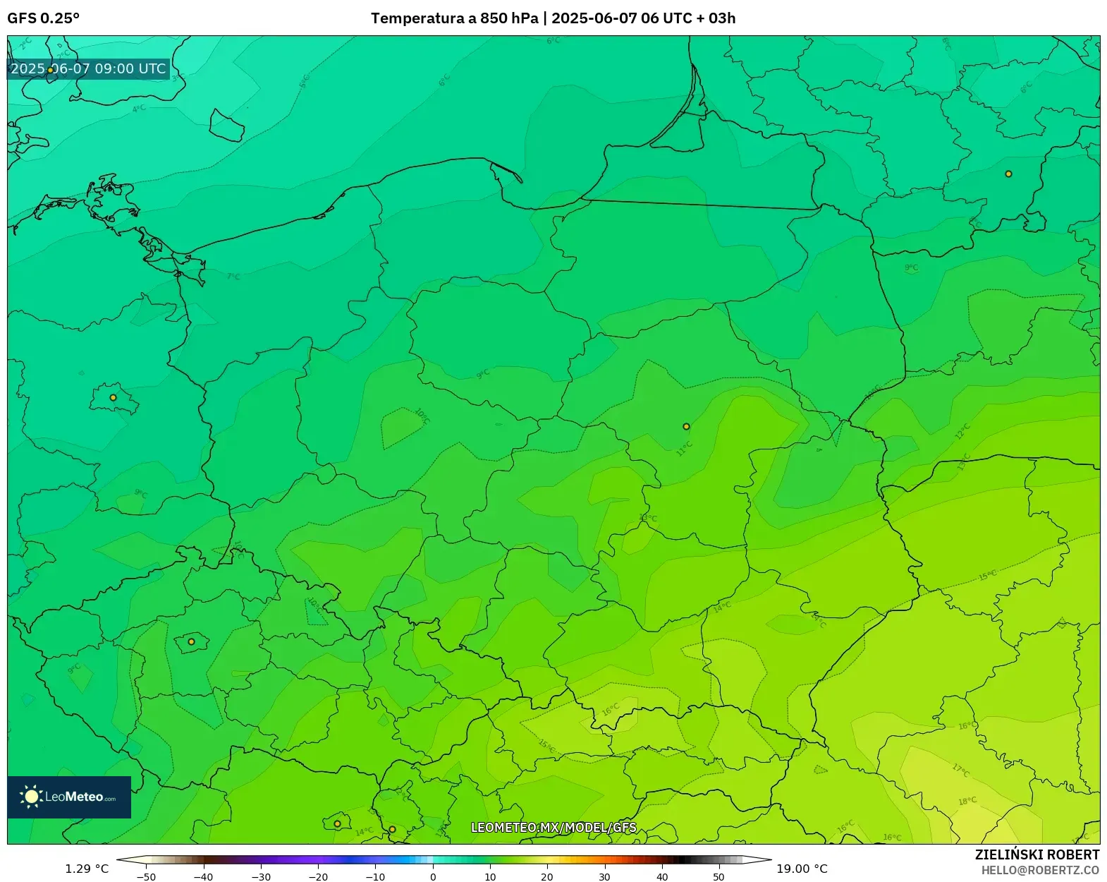 GFS model - Polonia, Temperatura a 850 hPa GFS model - Polonia, Temperatura a 850 hPa