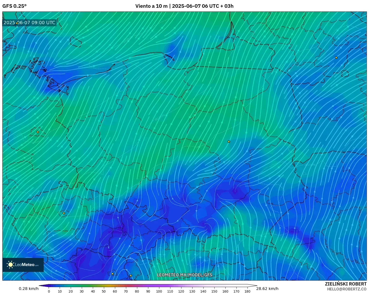 GFS model - Polonia, Viento a 10 m