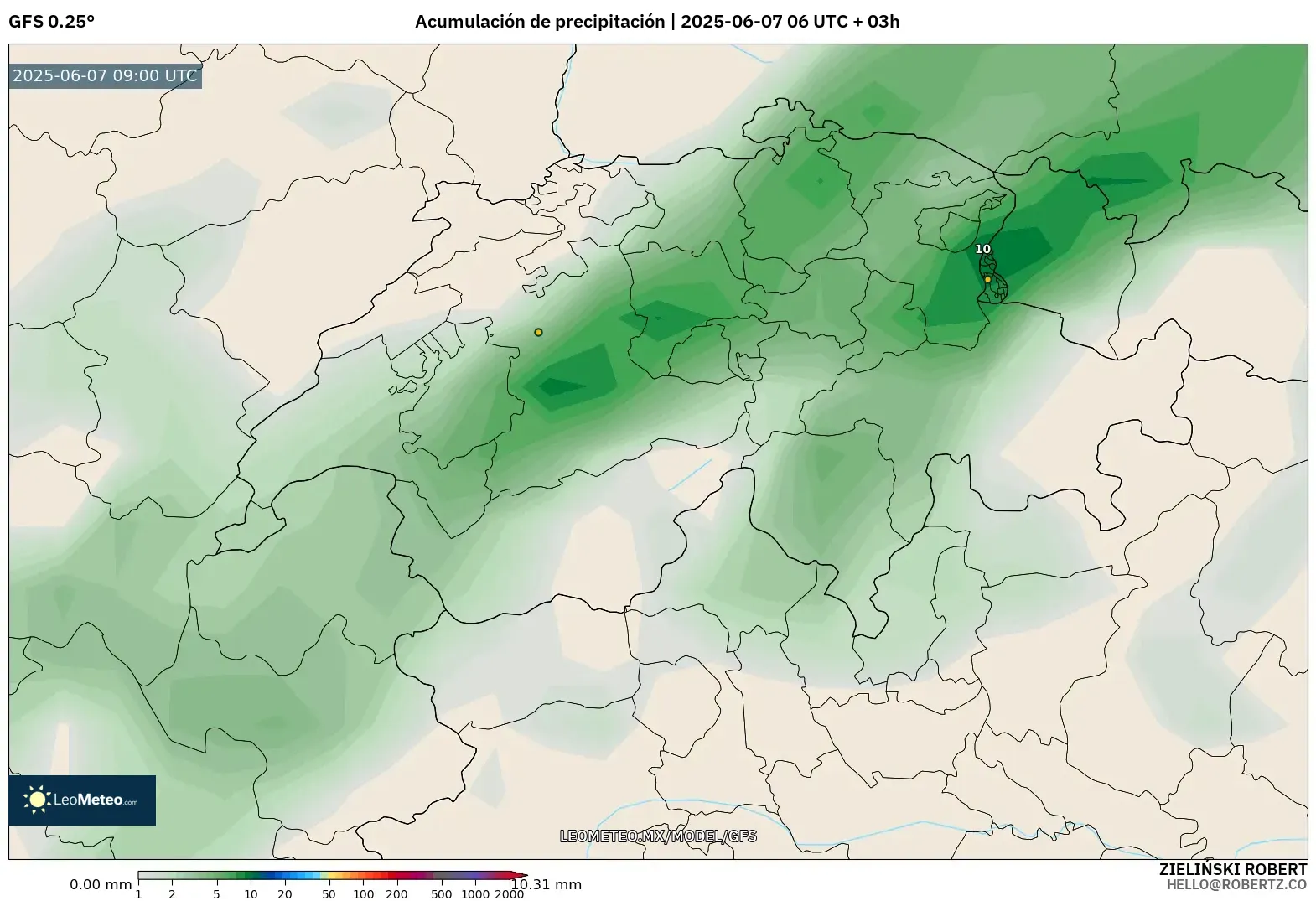 GFS model - Suiza, Acumulación de precipitación