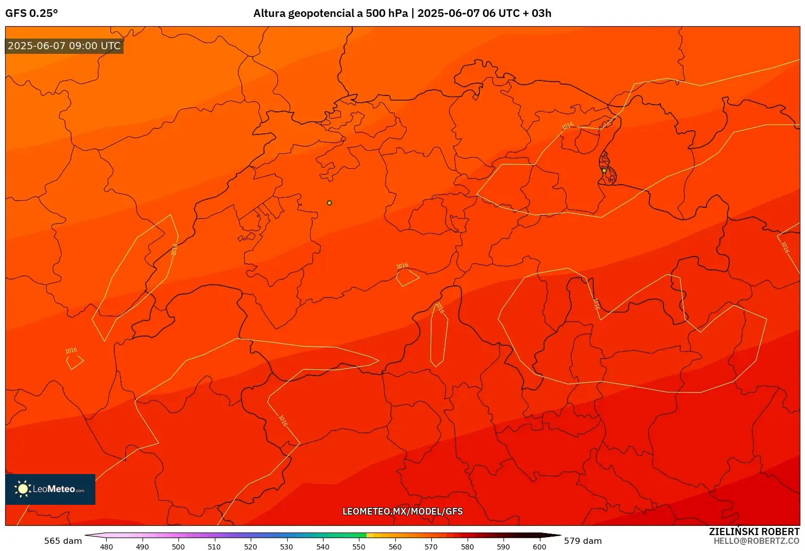 GFS model - Suiza, Altura geopotencial a 500 hPa GFS model - Suiza, Altura geopotencial a 500 hPa