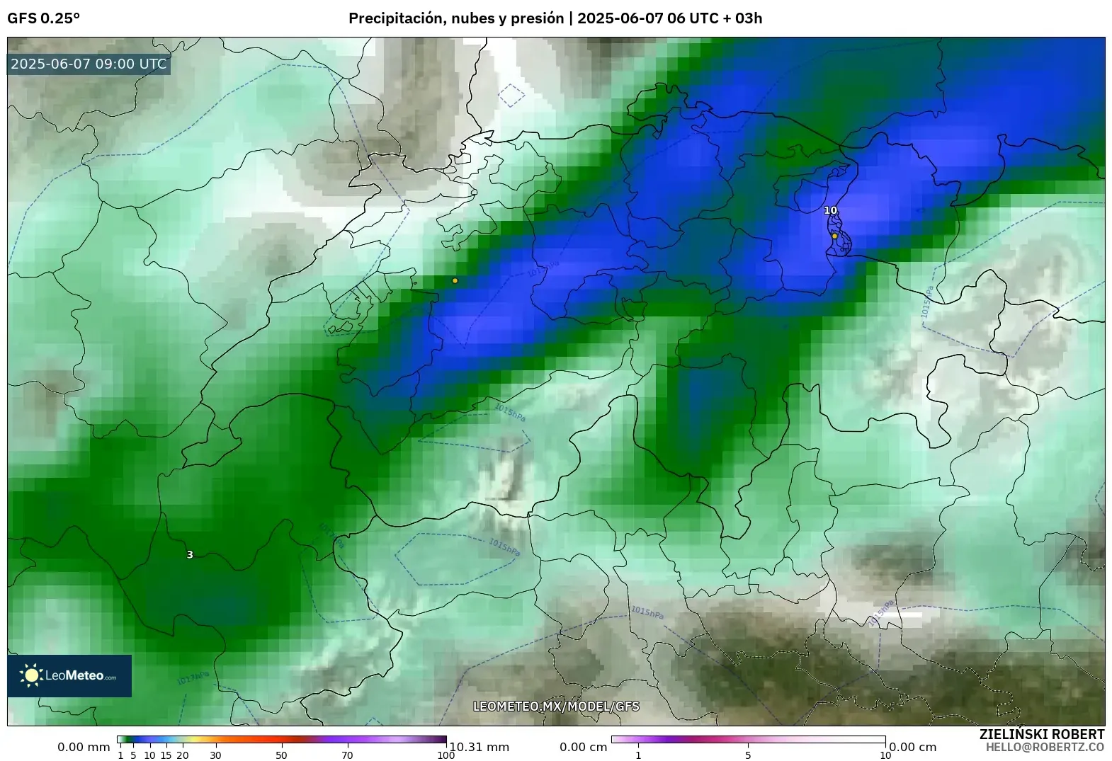 GFS model - Suiza, Precipitación, nubes y presión GFS model - Suiza, Precipitación, nubes y presión