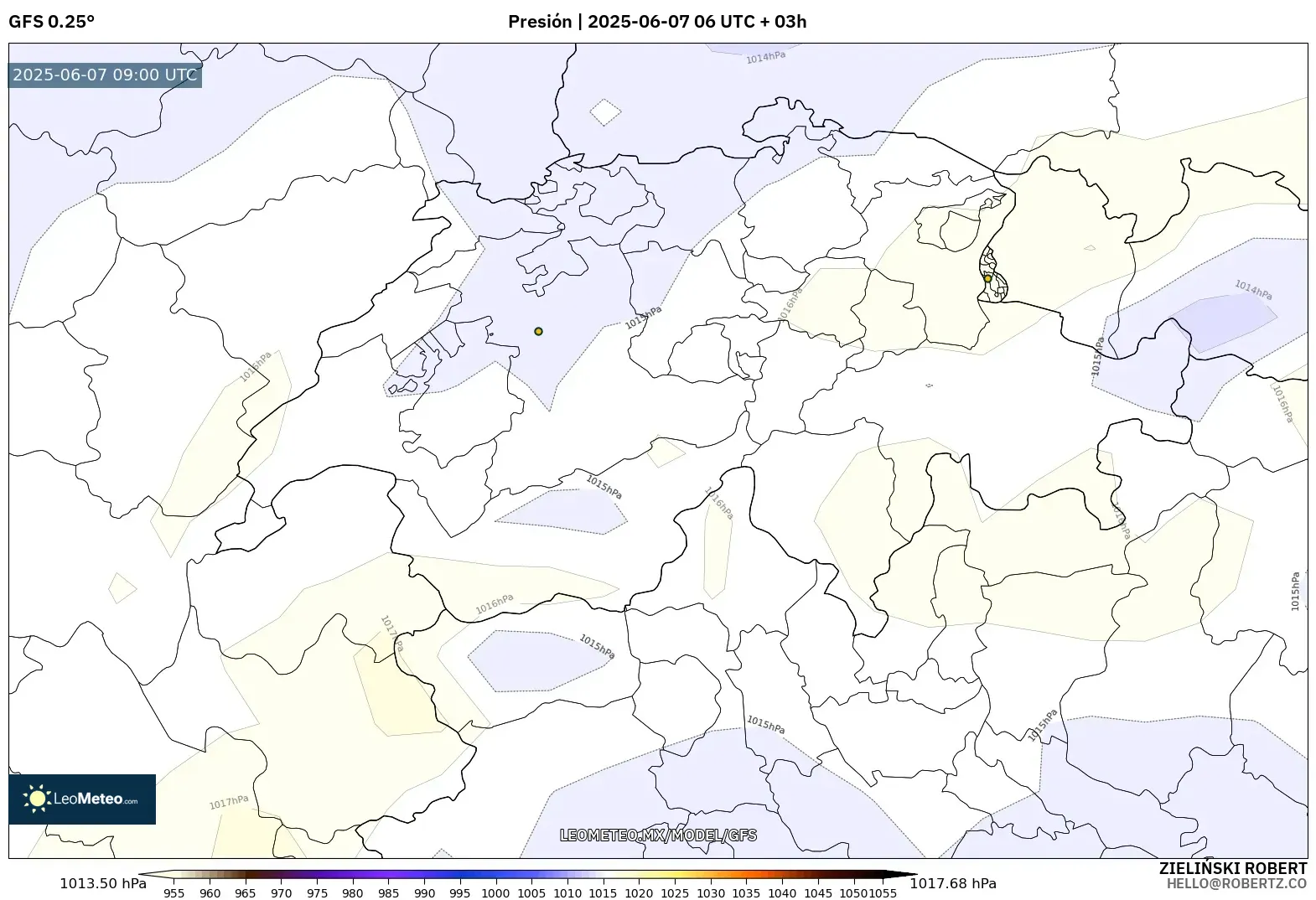 GFS model - Suiza, Presión GFS model - Suiza, Presión