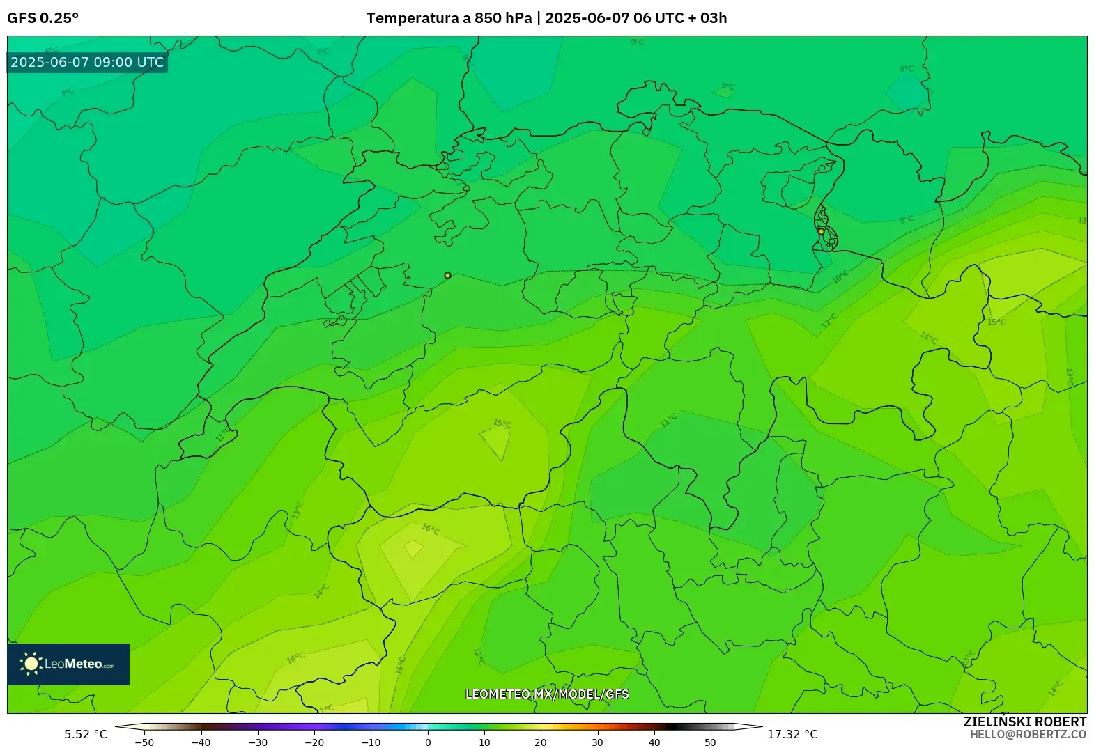 GFS model - Suiza, Temperatura a 850 hPa