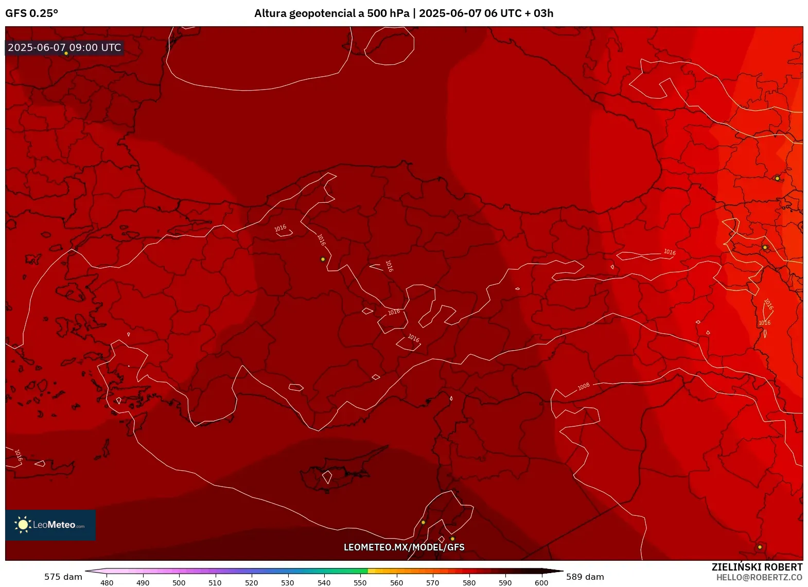 GFS model - Turquía, Altura geopotencial a 500 hPa GFS model - Turquía, Altura geopotencial a 500 hPa